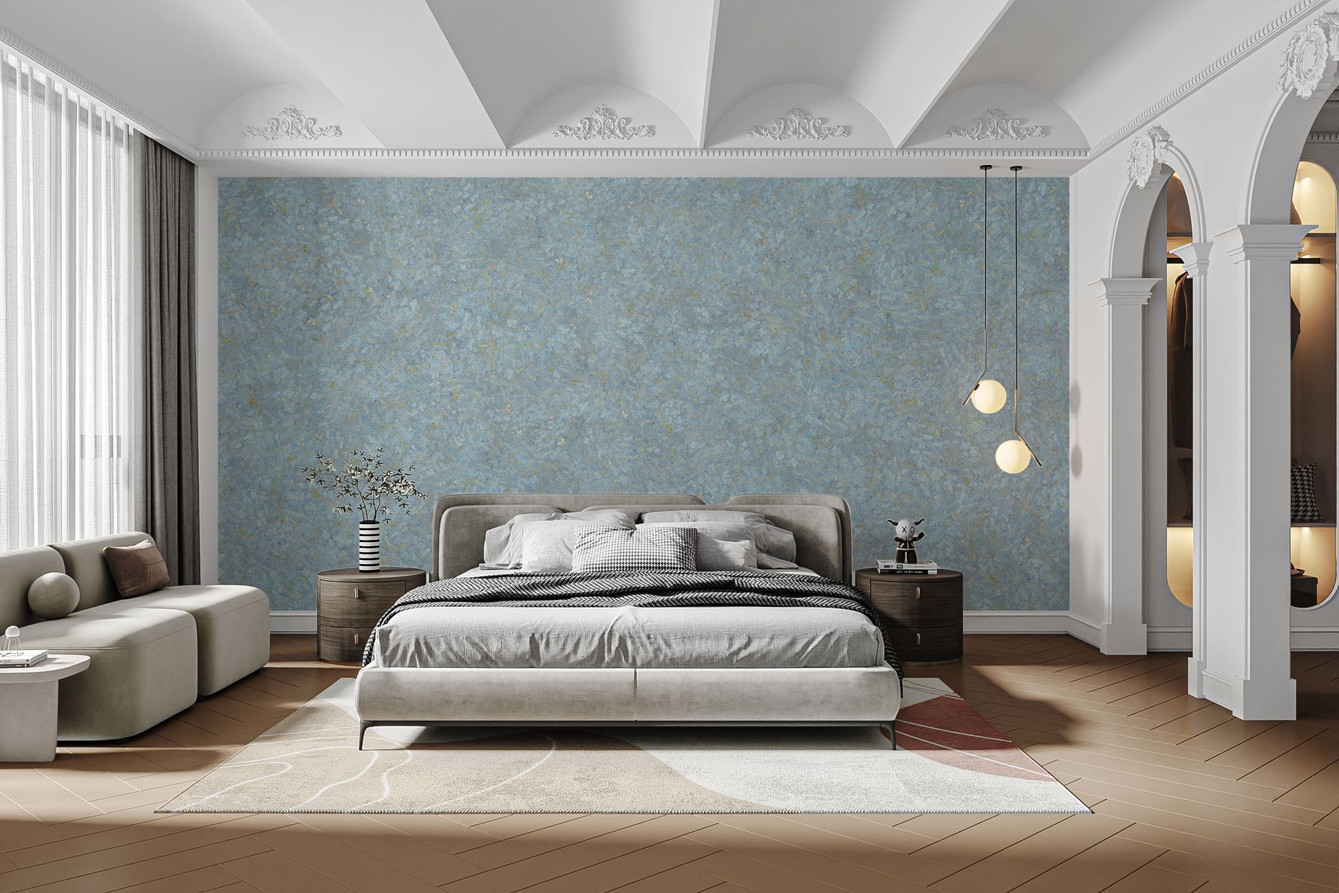 Elegant soft blue floral wall murals
