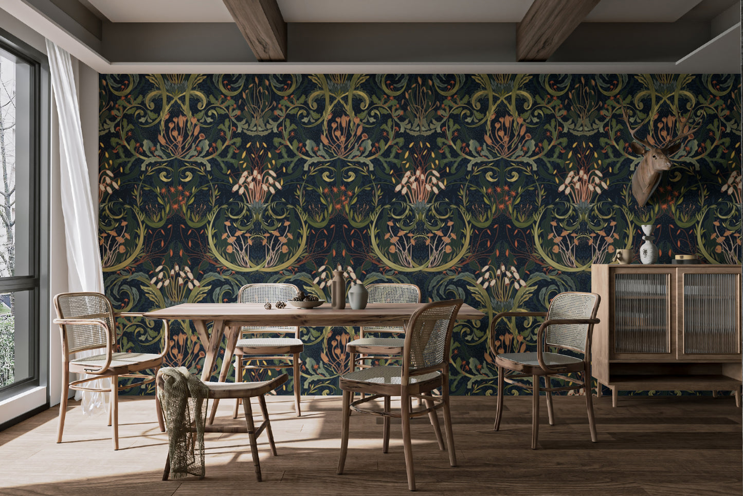 Stylish Whimsical Botanic Silk wallpaper with floral touches.