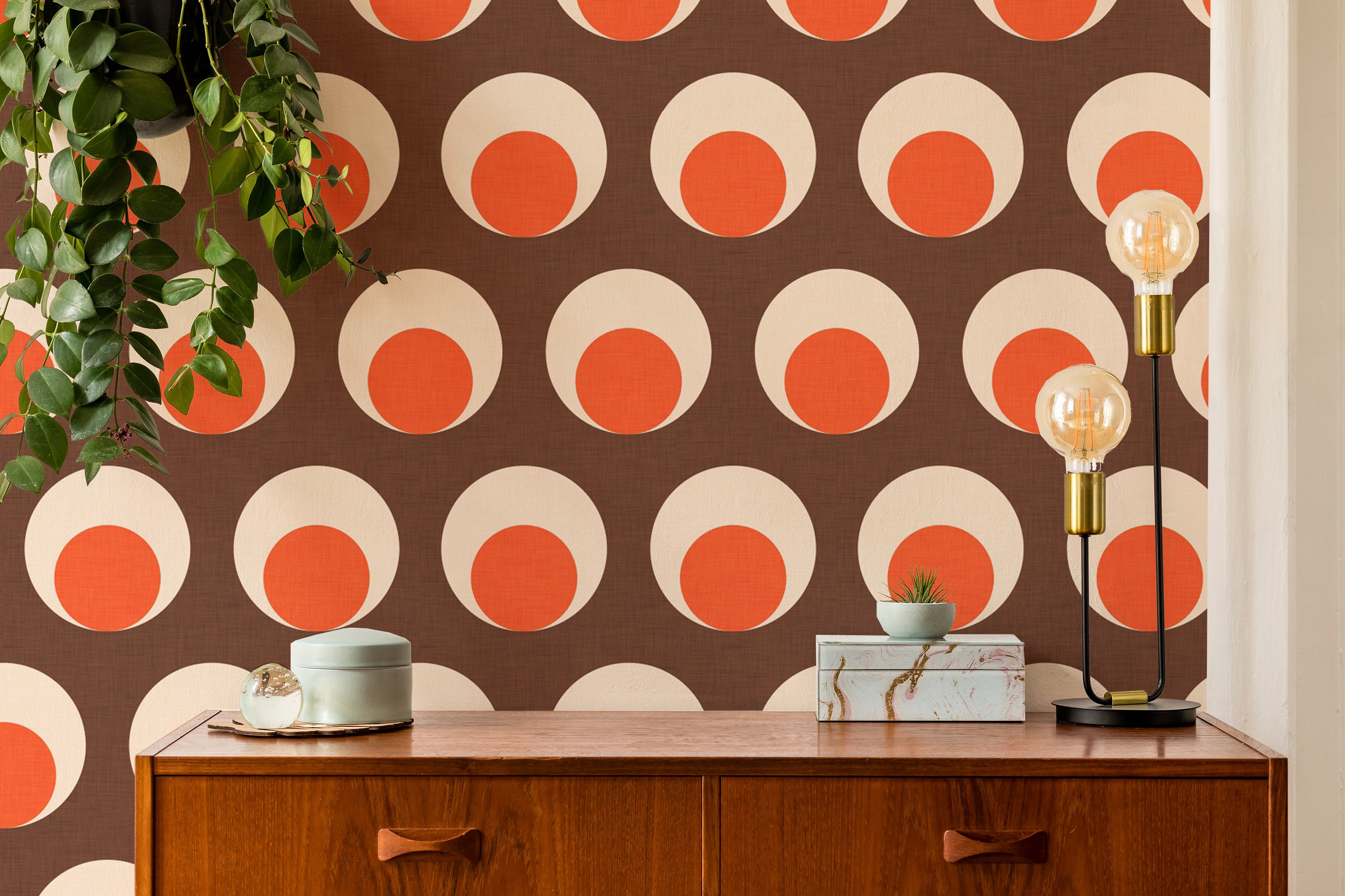 Eye-catching brown wallpaper with retro dots
