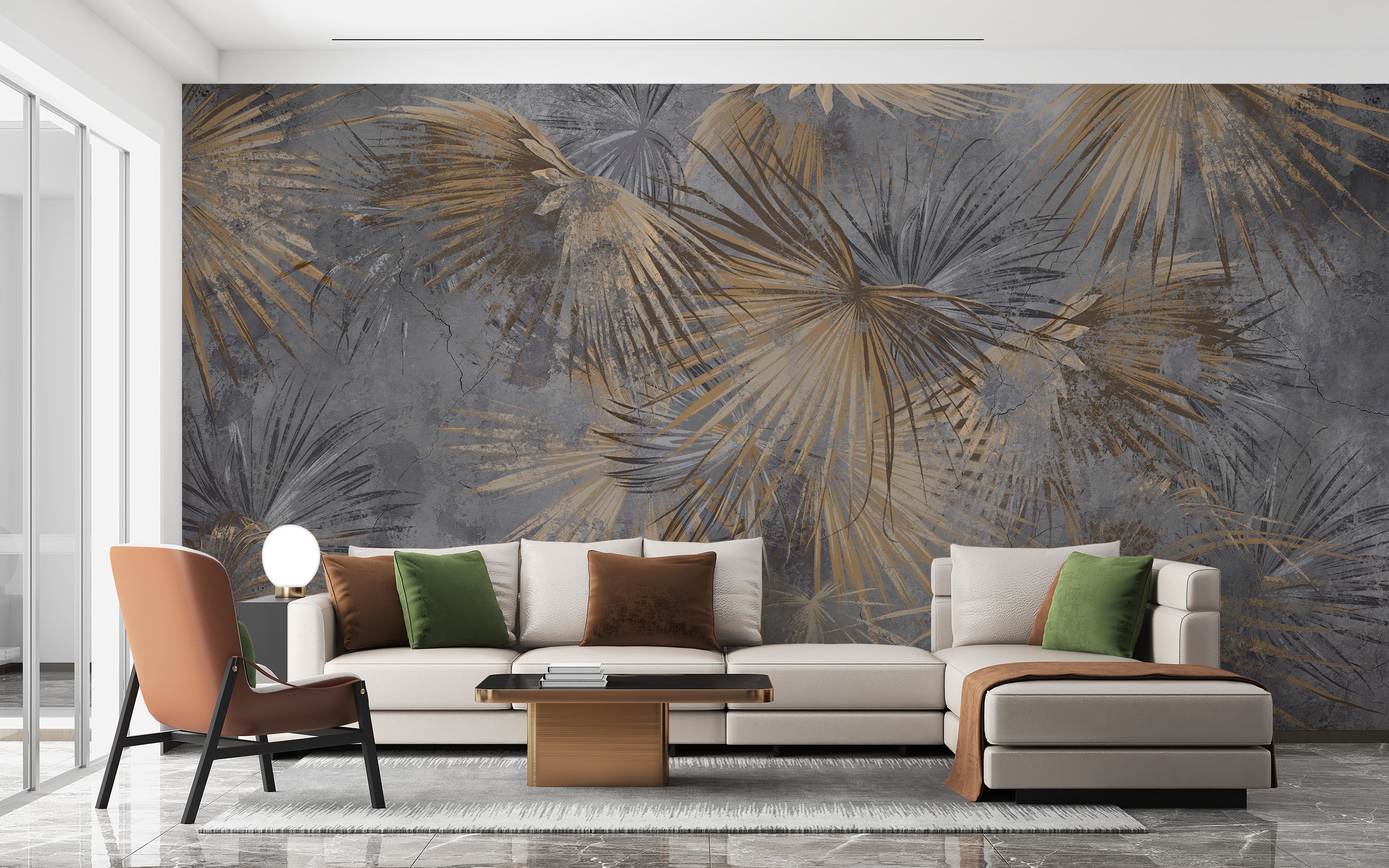 Golden frond wallpaper with exotic charm