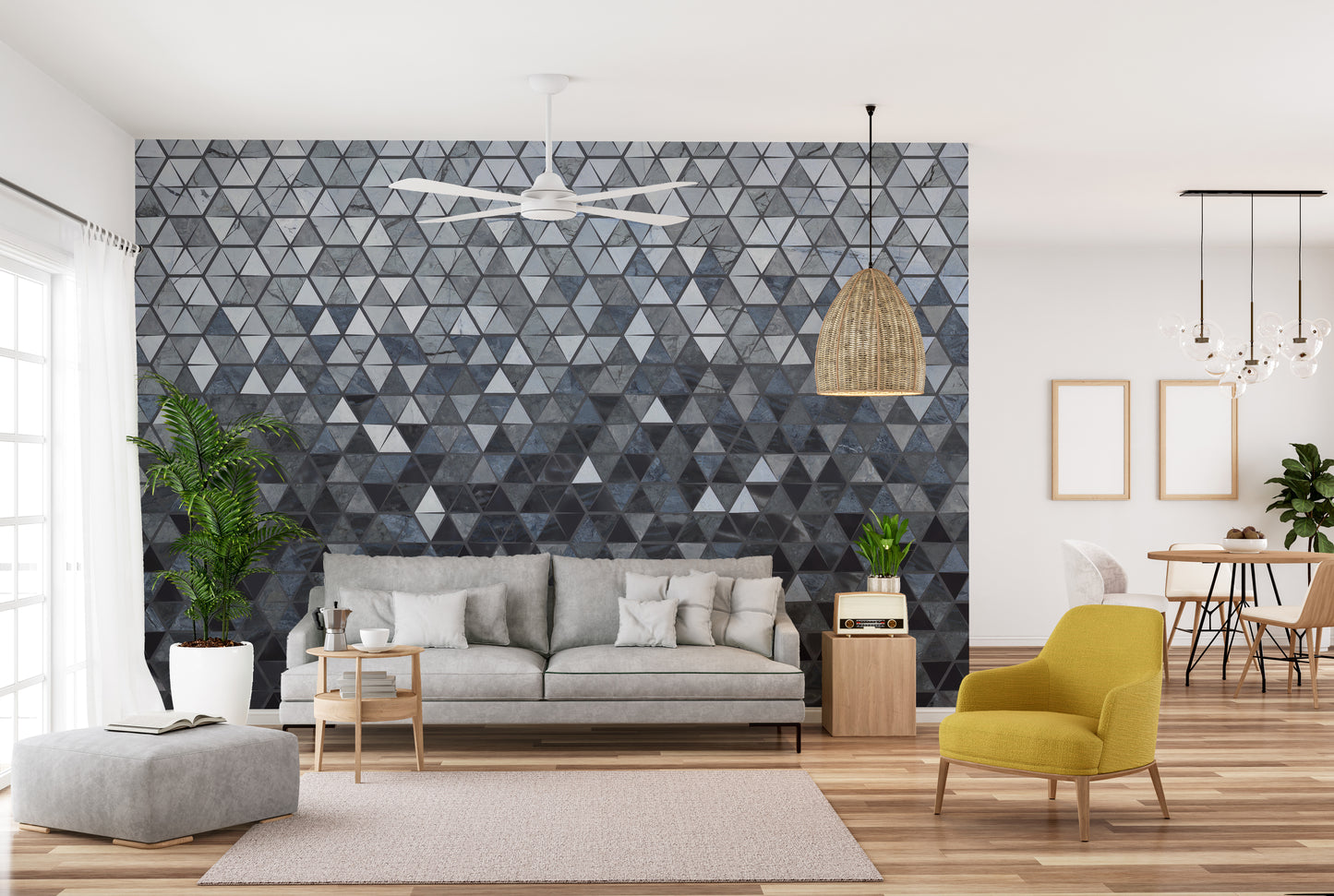 Blue Cut Triangle Tiles Wallpaper Murals