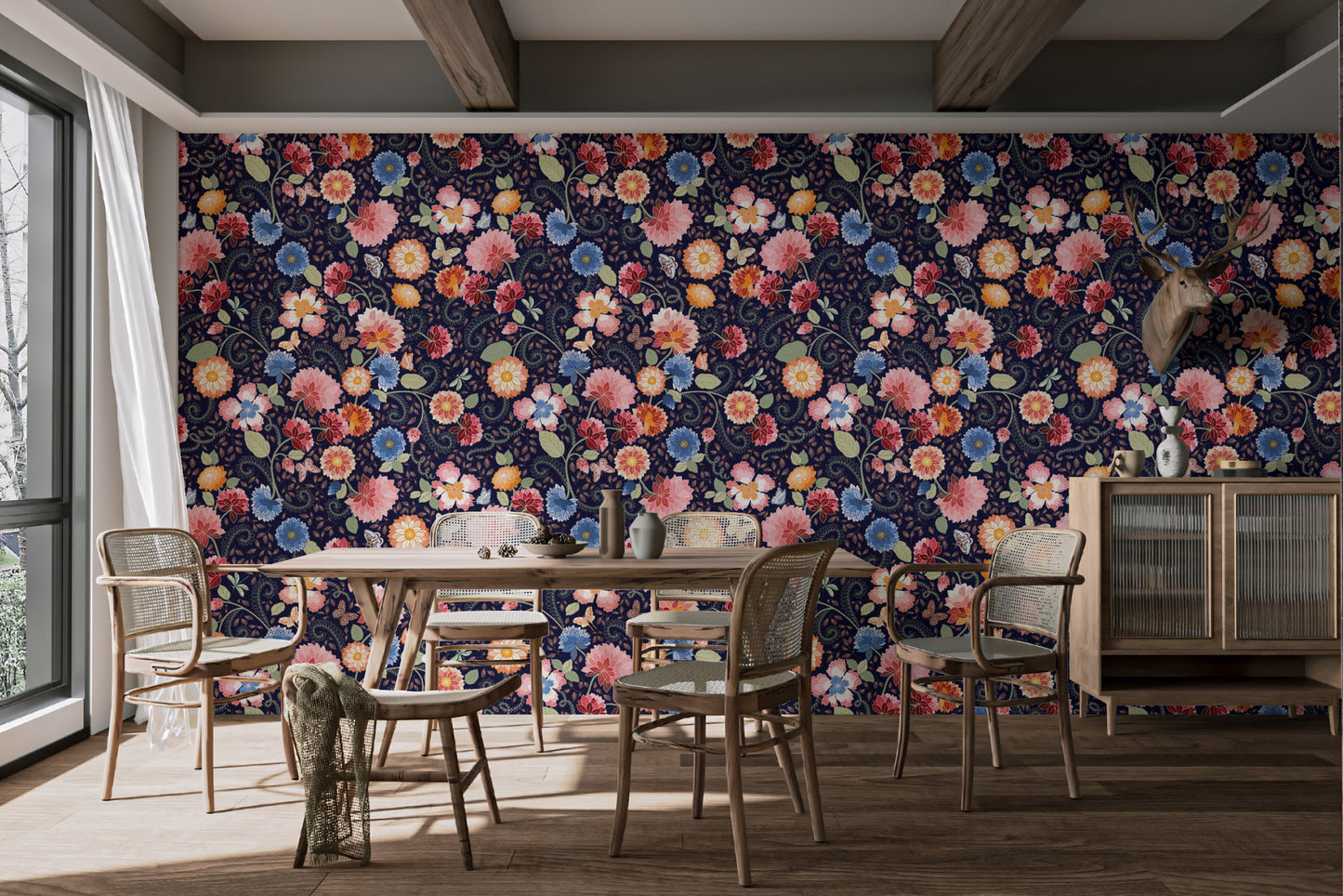 Trendy Blue Haven wallpaper with floral patterns