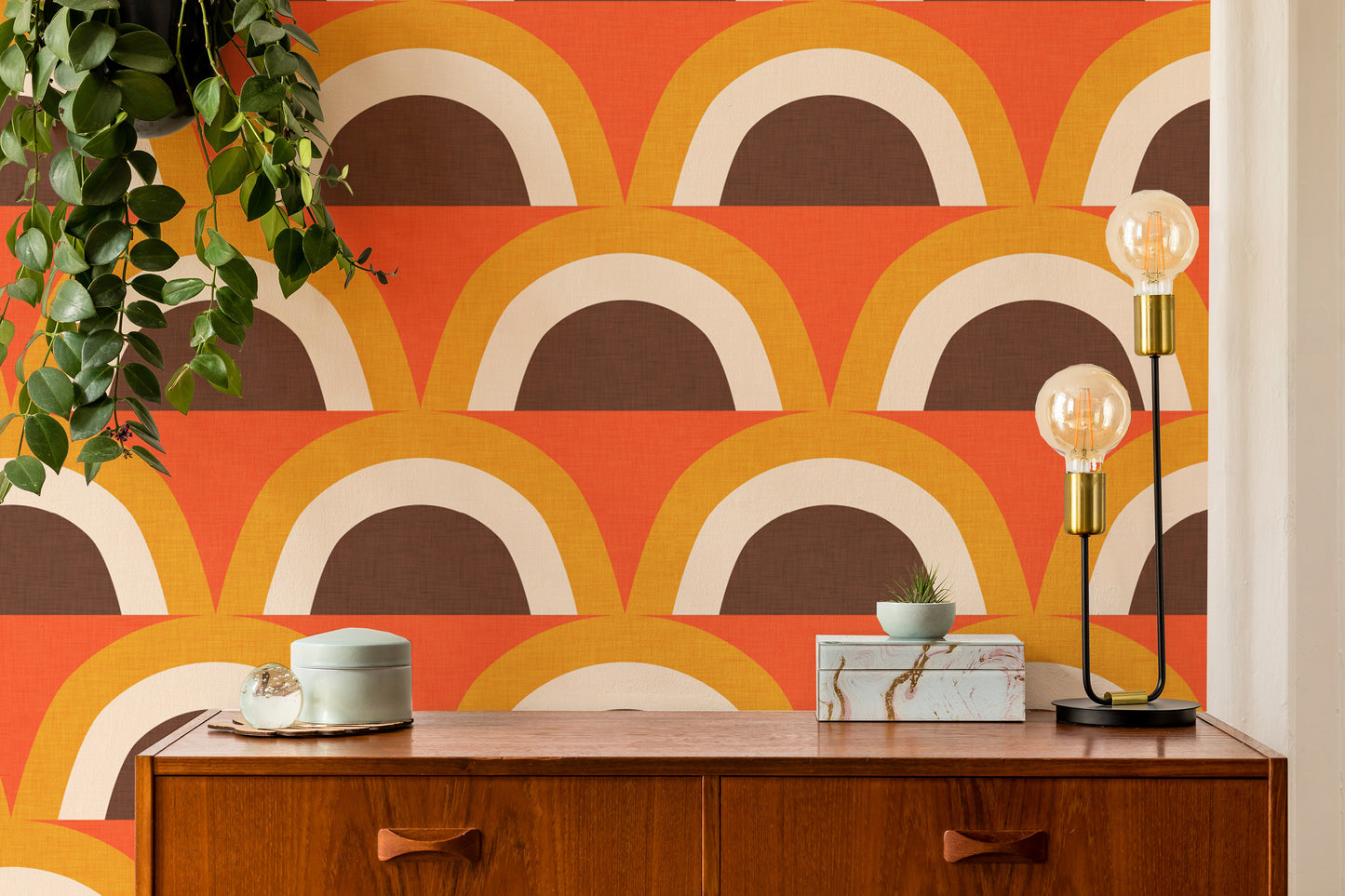 Arch Pattern Wallpaper for Mid Mod interiors
