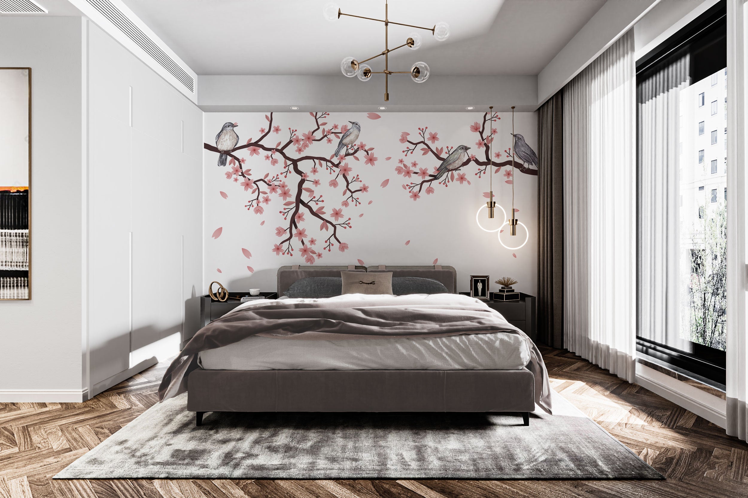 Dawn Chorus Cherry Blossom Mural for interiors