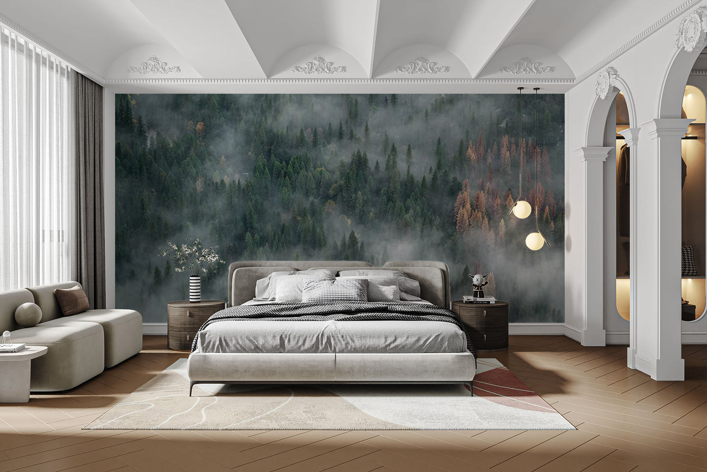 Foggy Pine Forest Wallpaper Mural