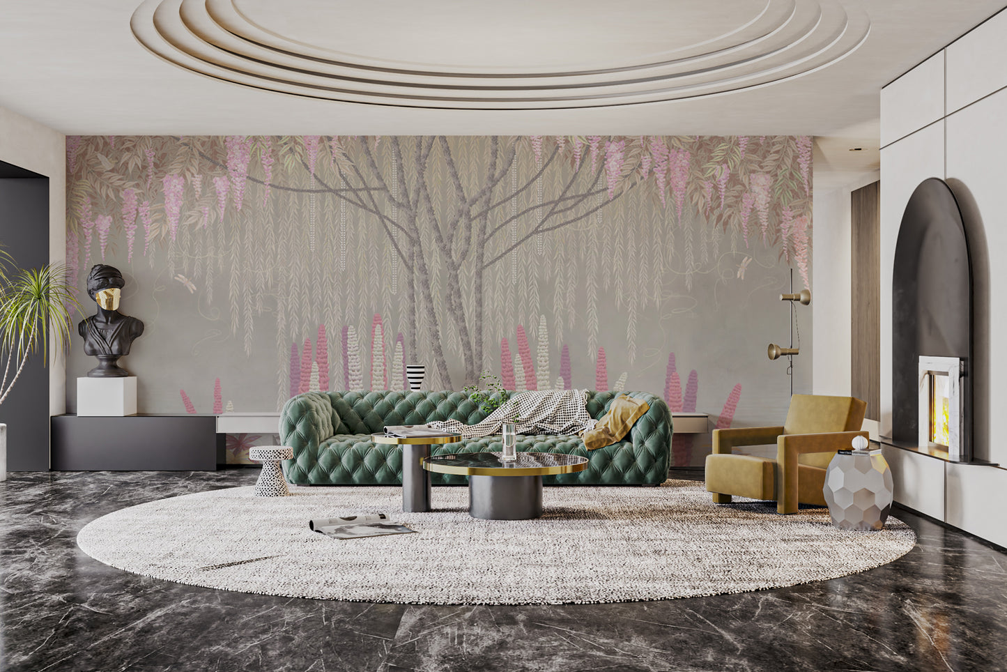 Historic hues wallpaper mural featuring wisteria