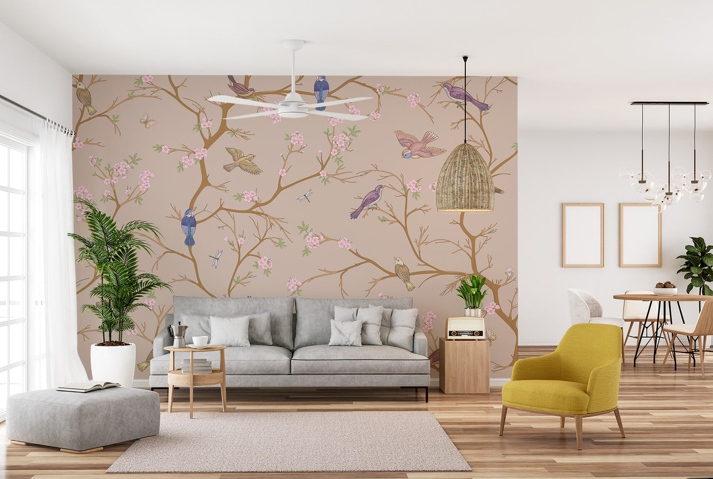 Beige Chinoiserie Wallpaper Mural