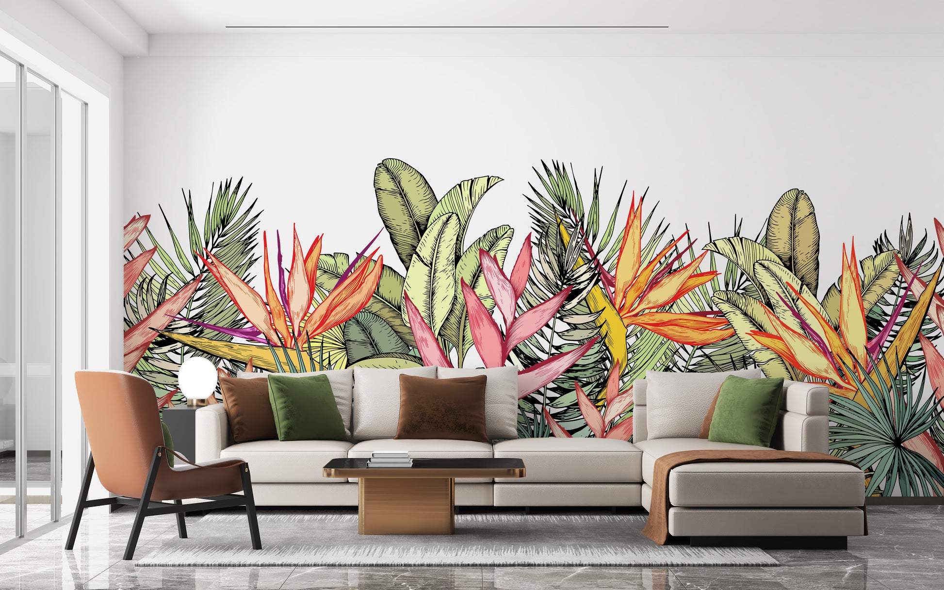 Lively tropical flower mural for any wall
