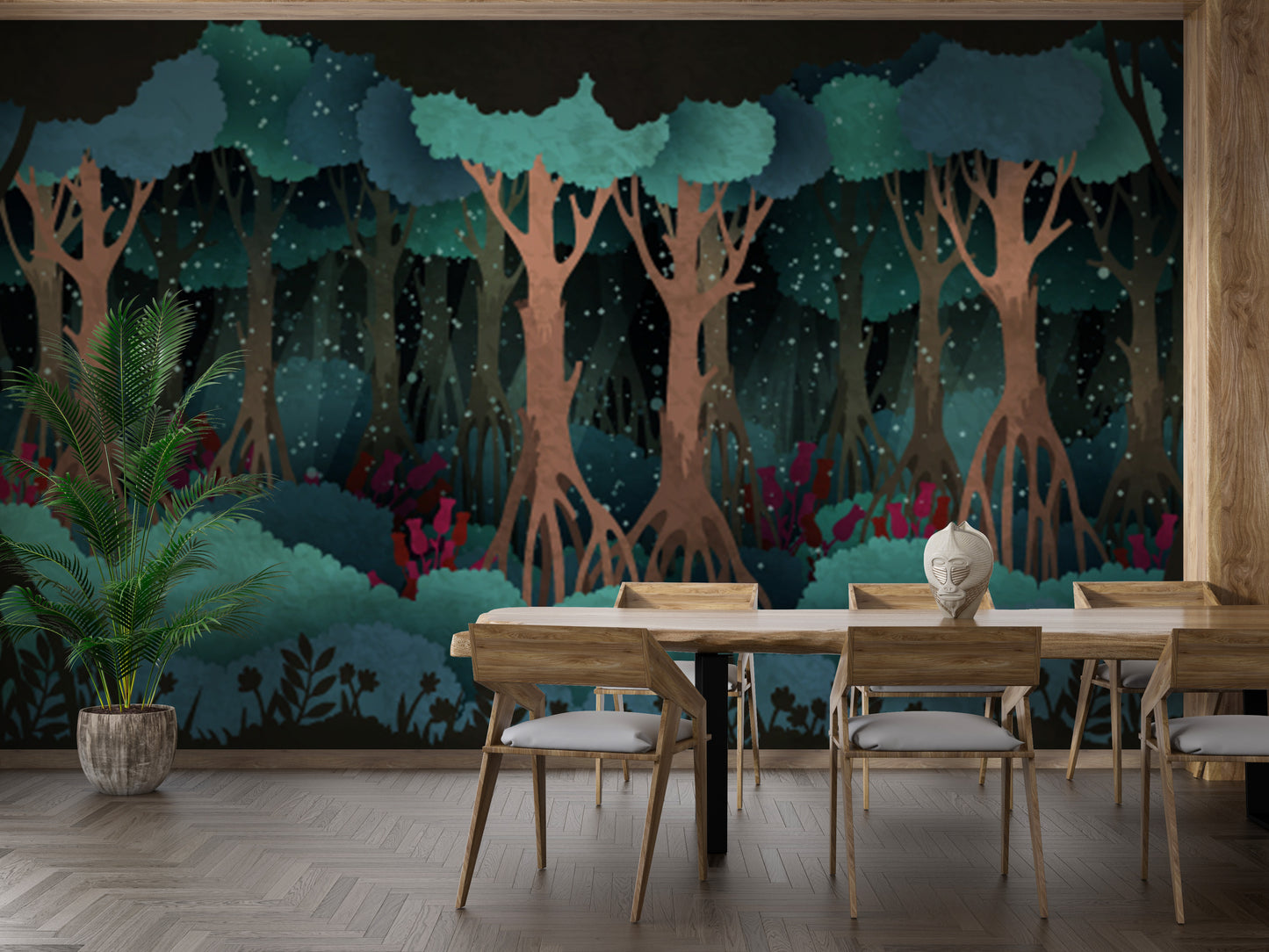 Magical woodland green wallpaper mural
