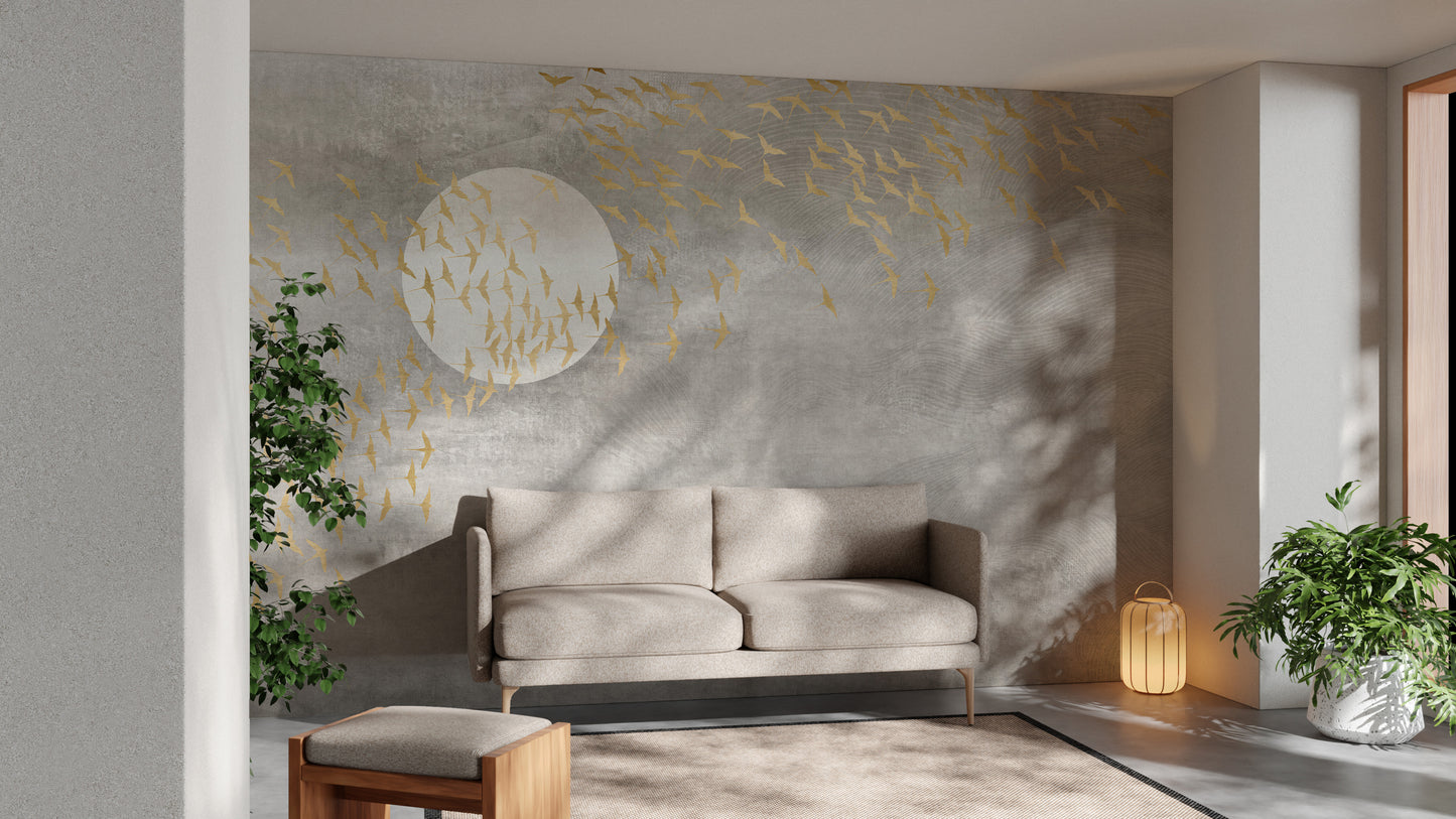 Scenic sky with golden birds wall mural art
