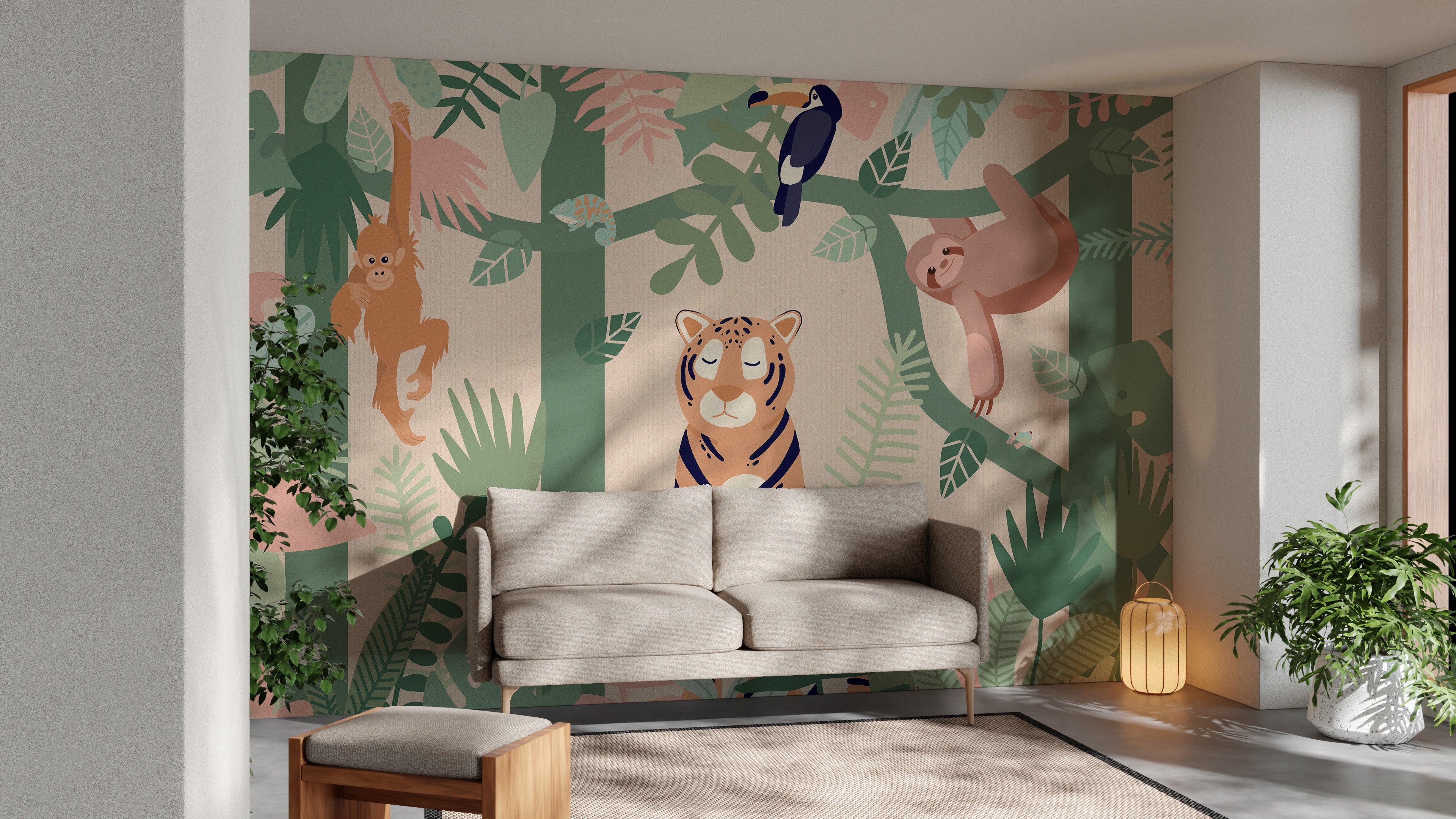 Whimsical Jungle Animal Friends Wallpaper for Nurseries
