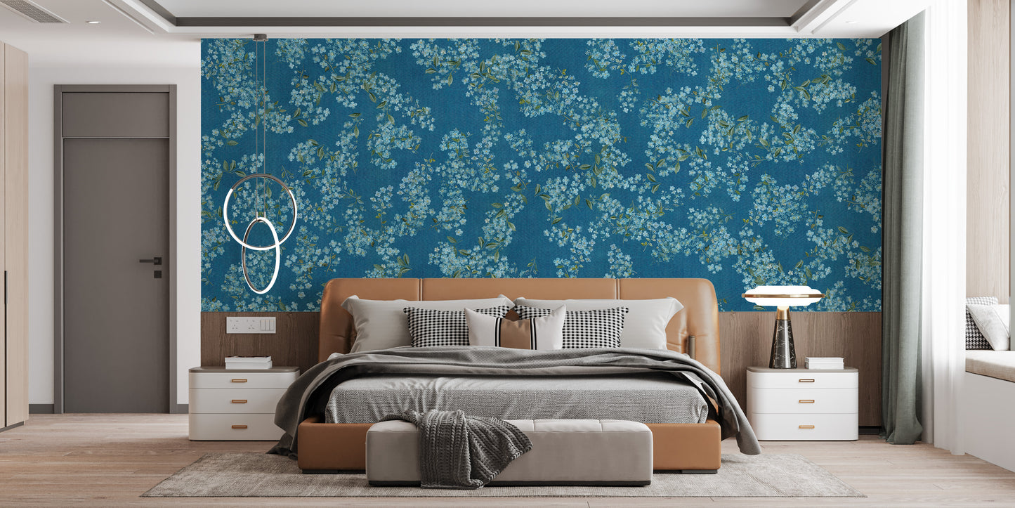 Elegant blue floral mural wallpaper
