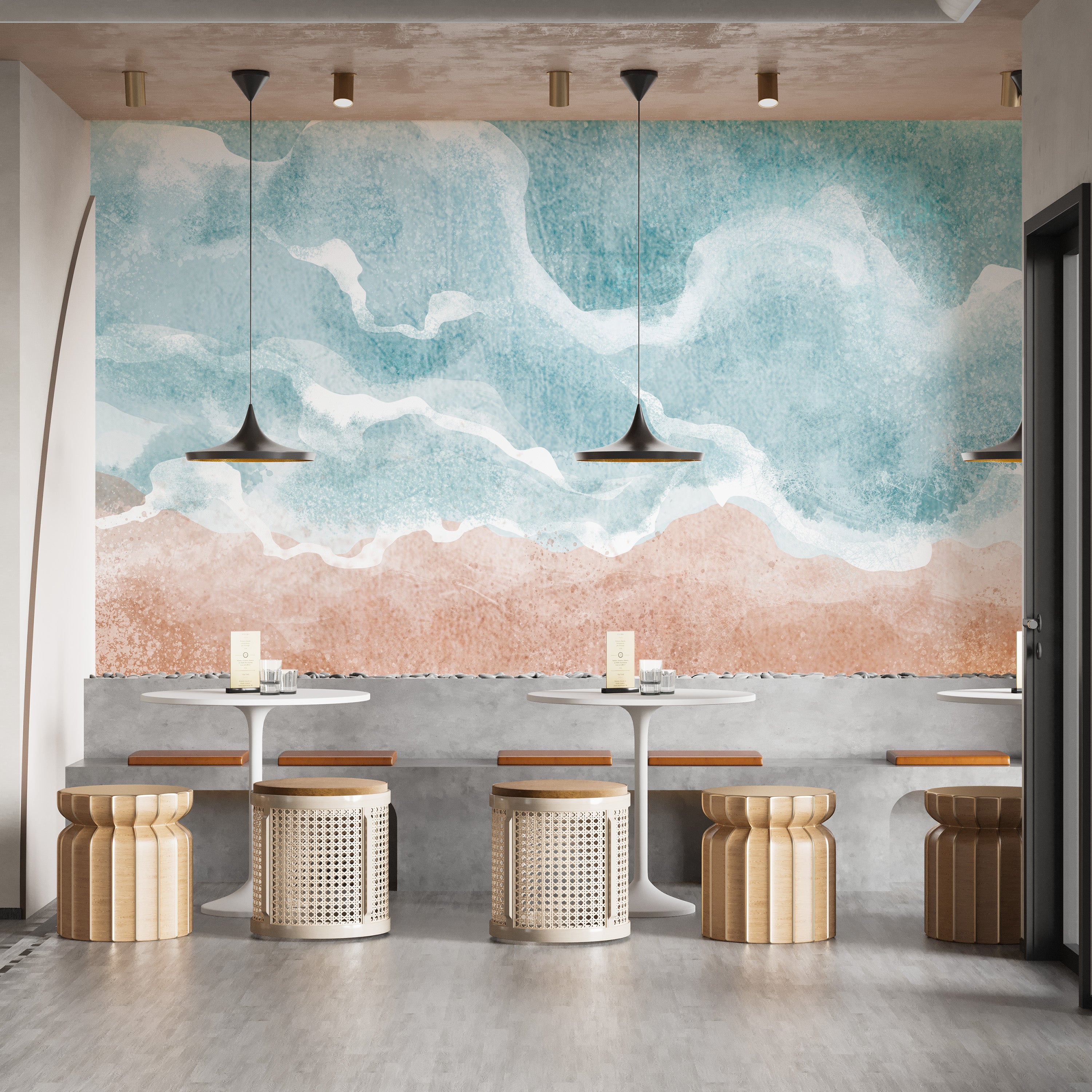 Boho beach wallpaper with ocean waves