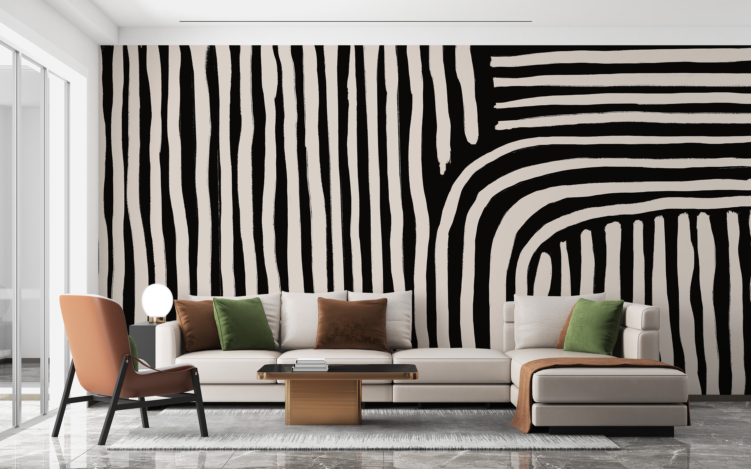 Contemporary black and white striped wallpaper