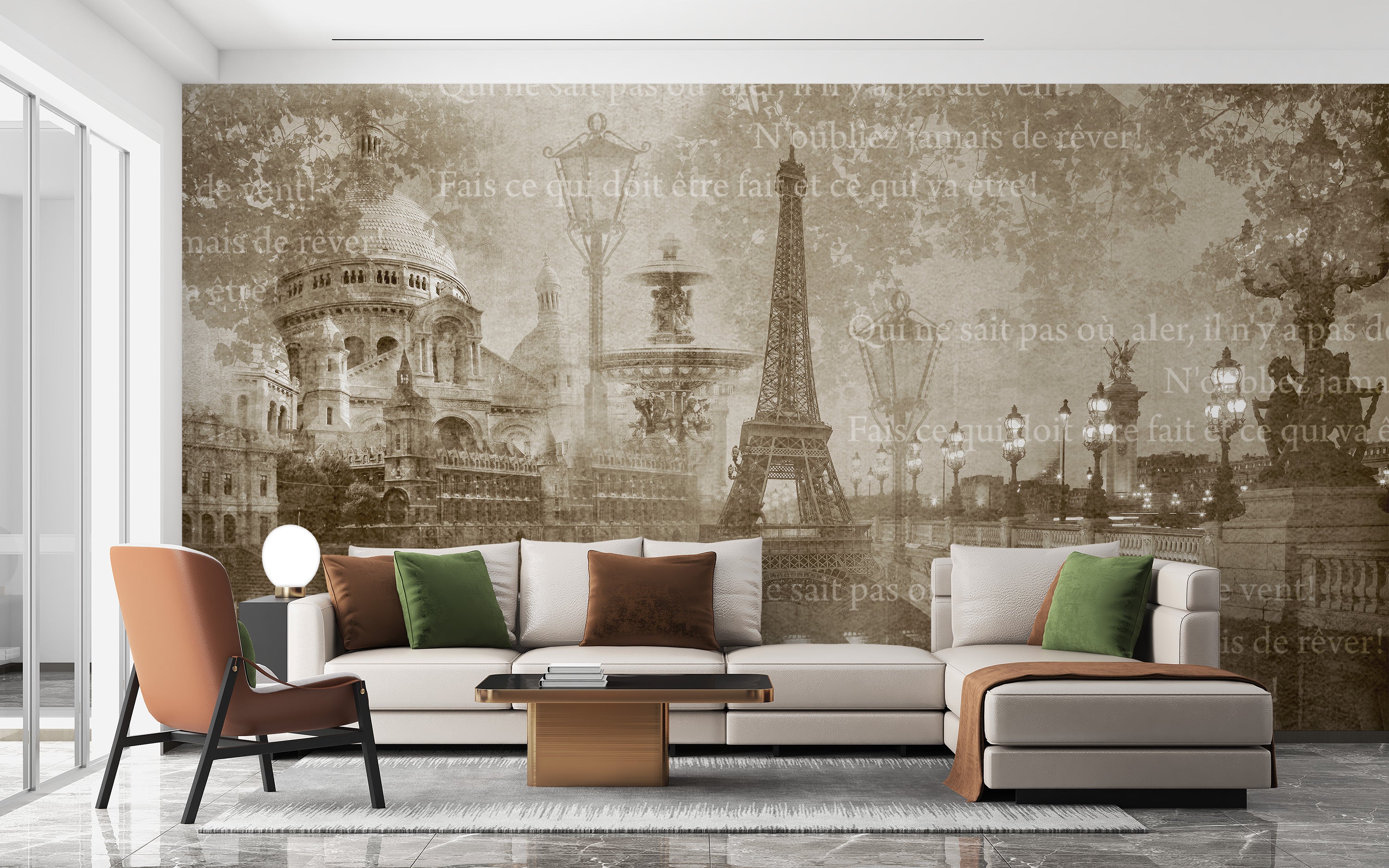 Retro Parisian mural for accent walls