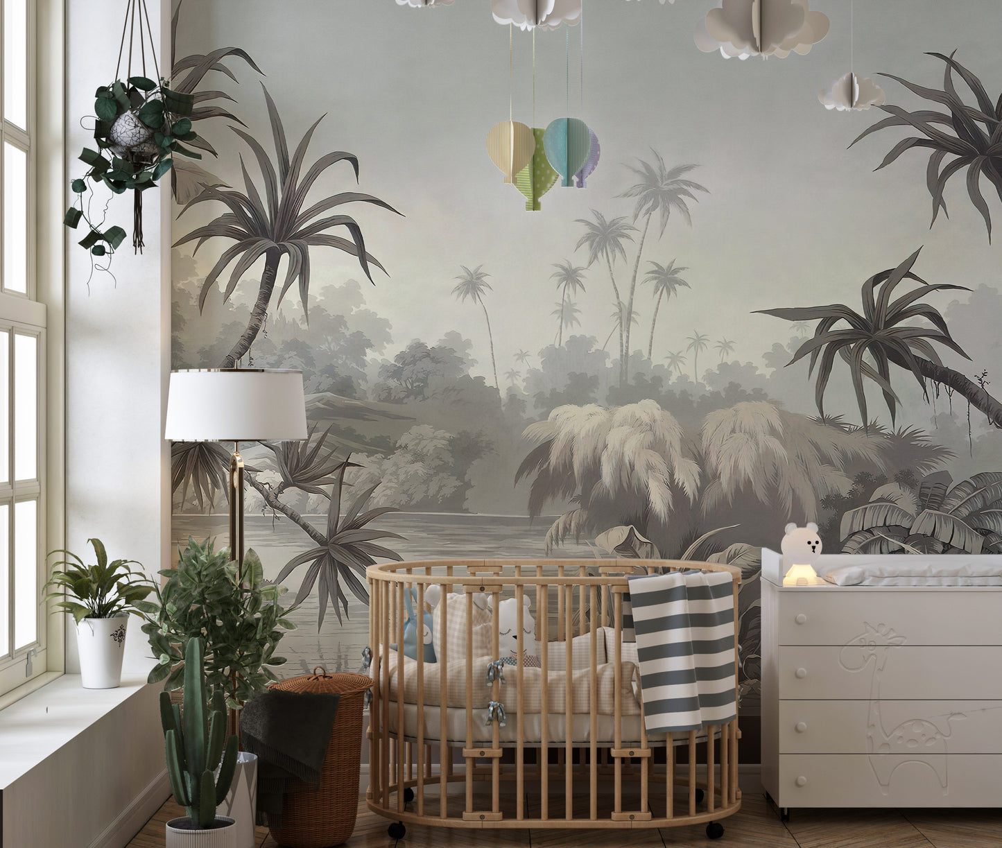 Tropical countryside wallpaper mural design
