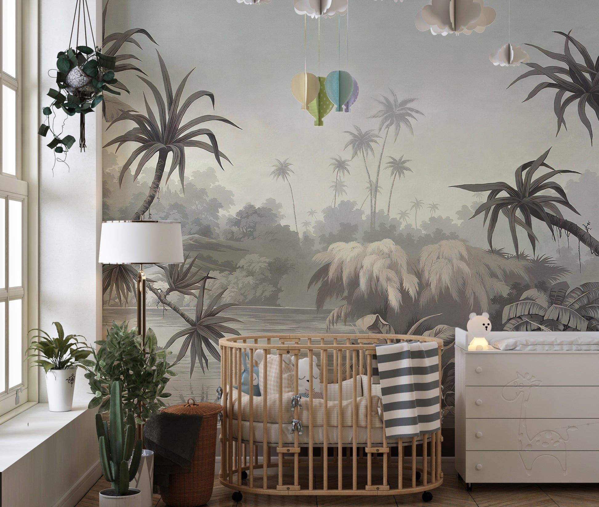 Tropical countryside wallpaper mural design
