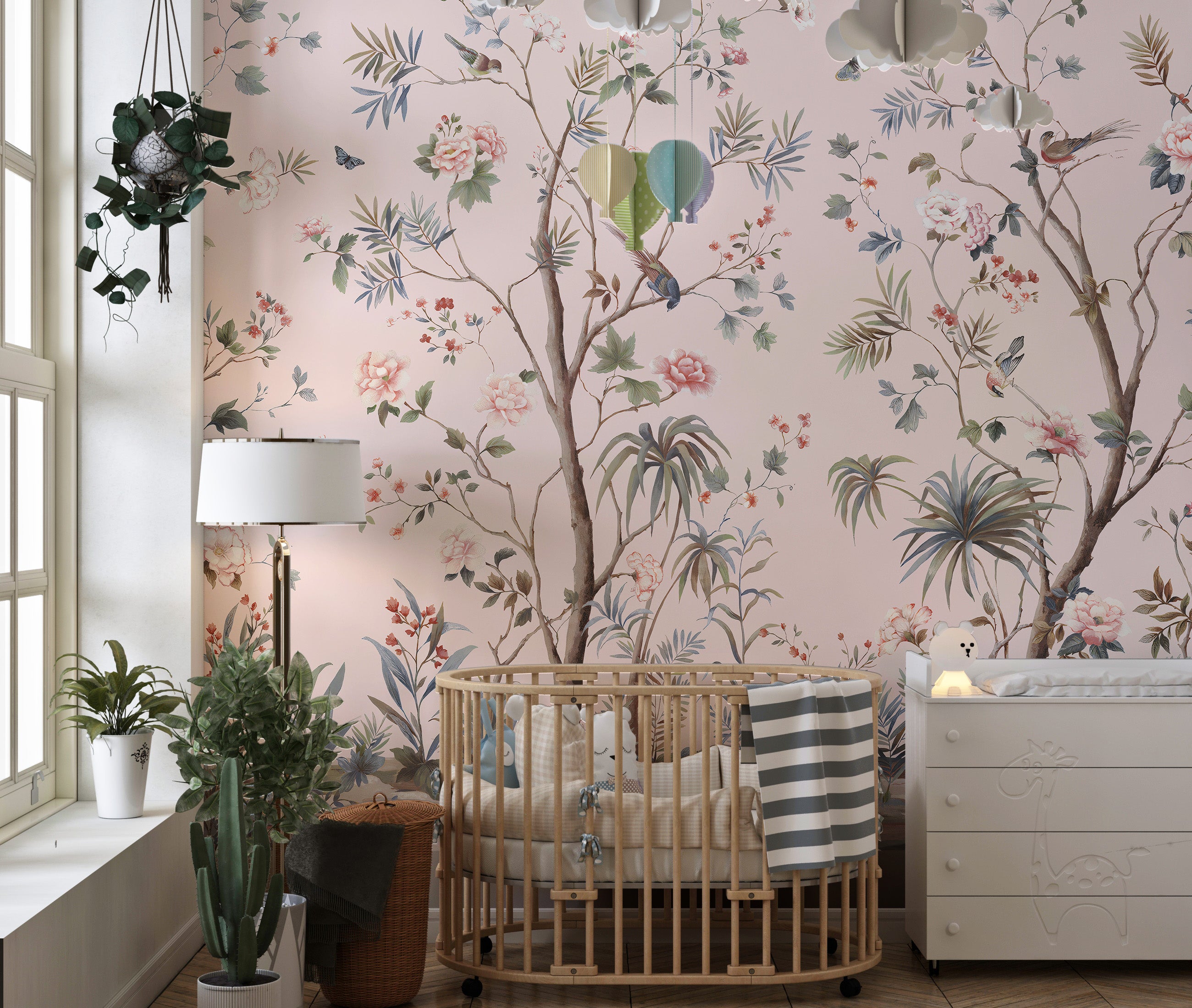 Pink Chinoiserie Floral Wallpaper
