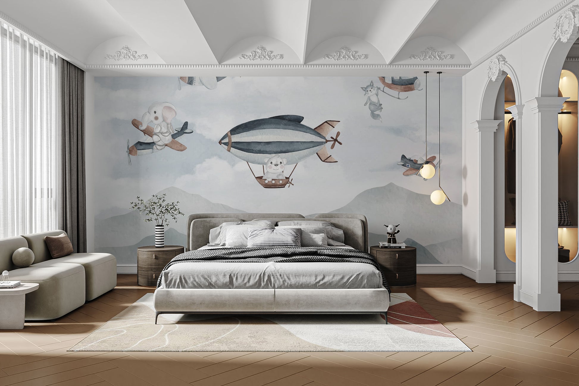 Whimsical Airborne Adventure Mural wallpaper for walls