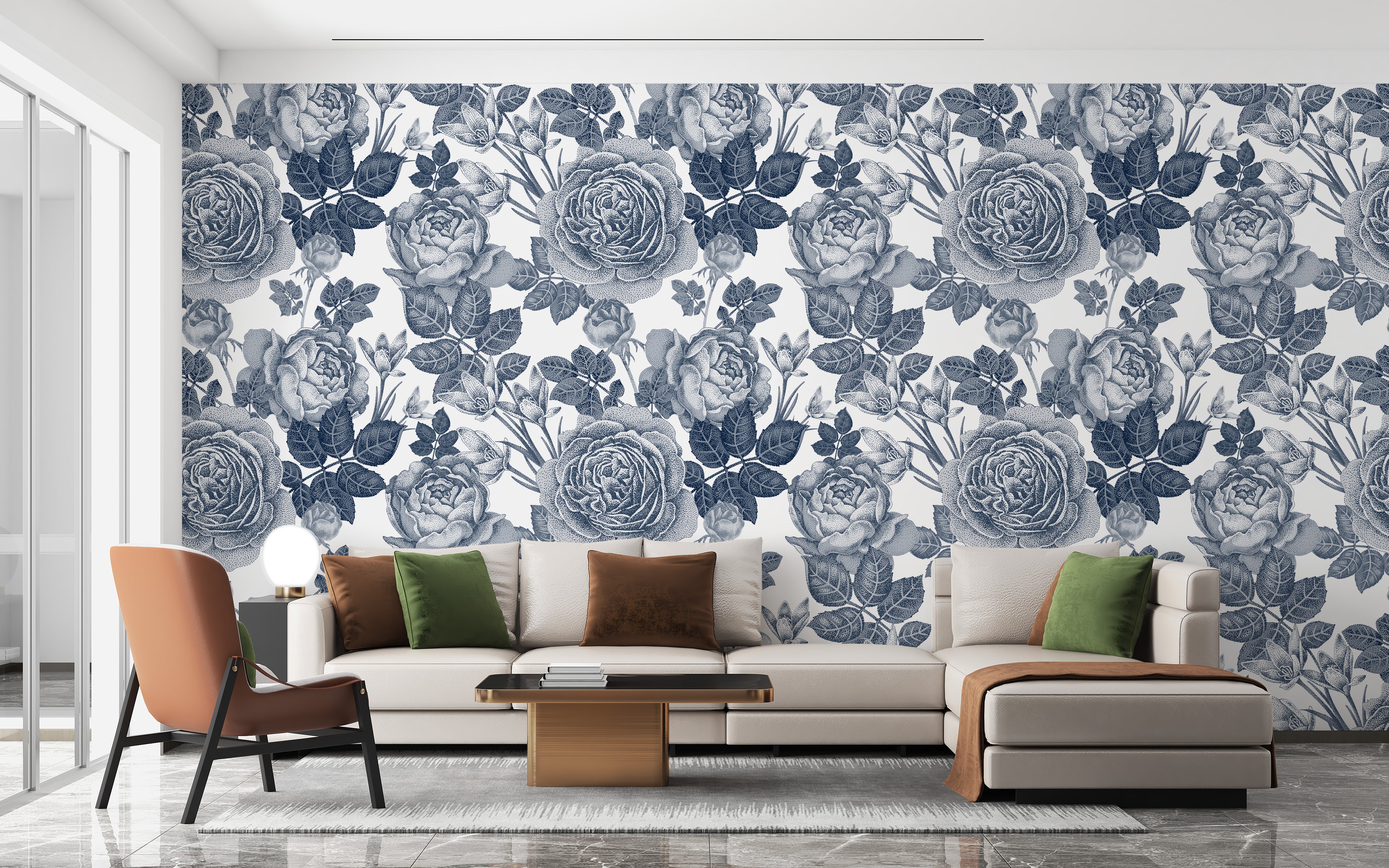 Classic floral blue wallpaper mural
