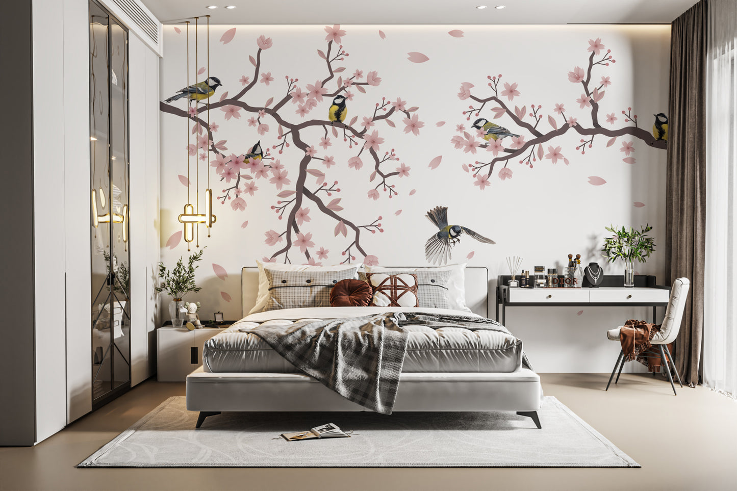 Sunset Titmouse Cherry Blossom Mural timeless beauty