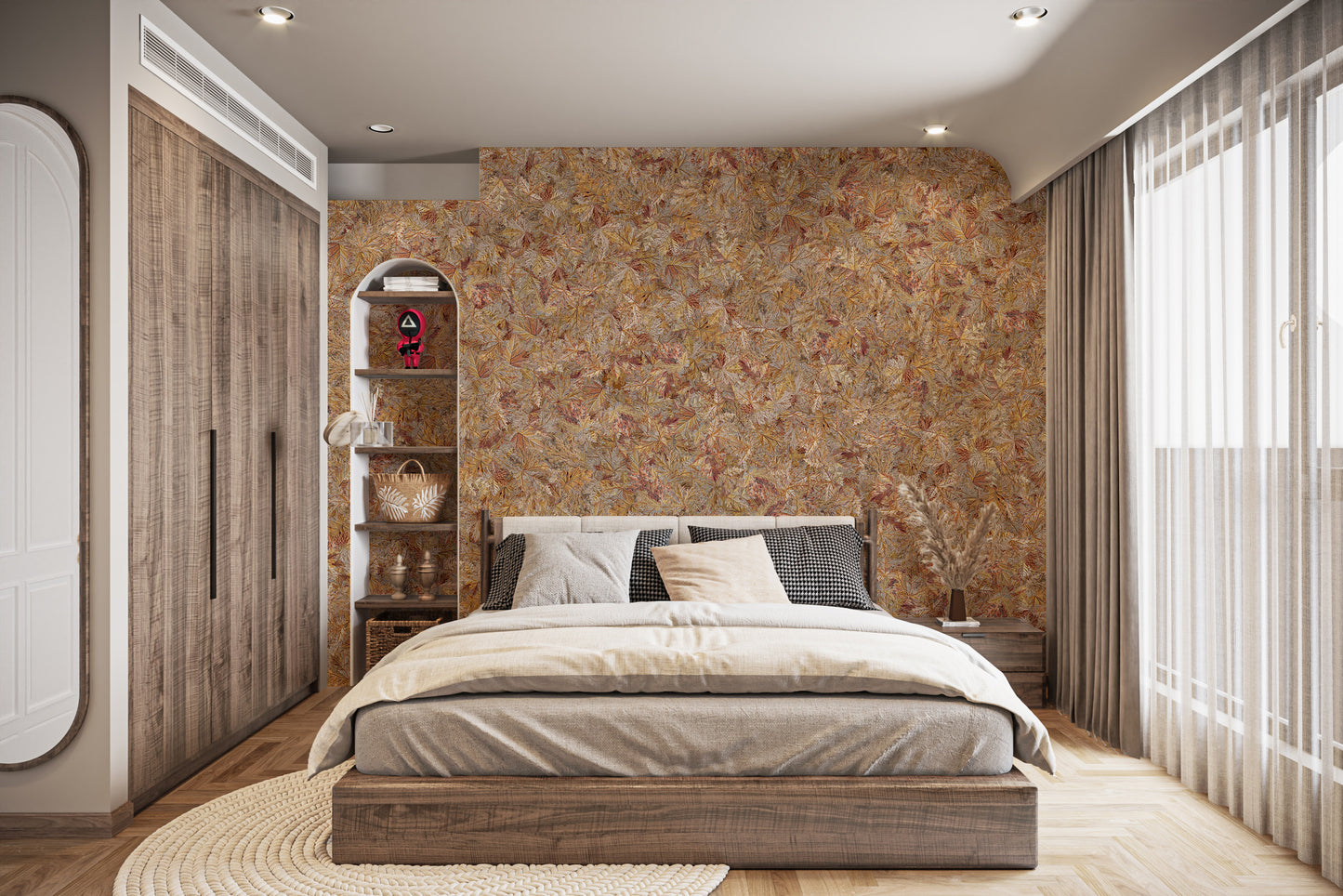 Taupe Brown Autumn Leaf Wallpaper Mural