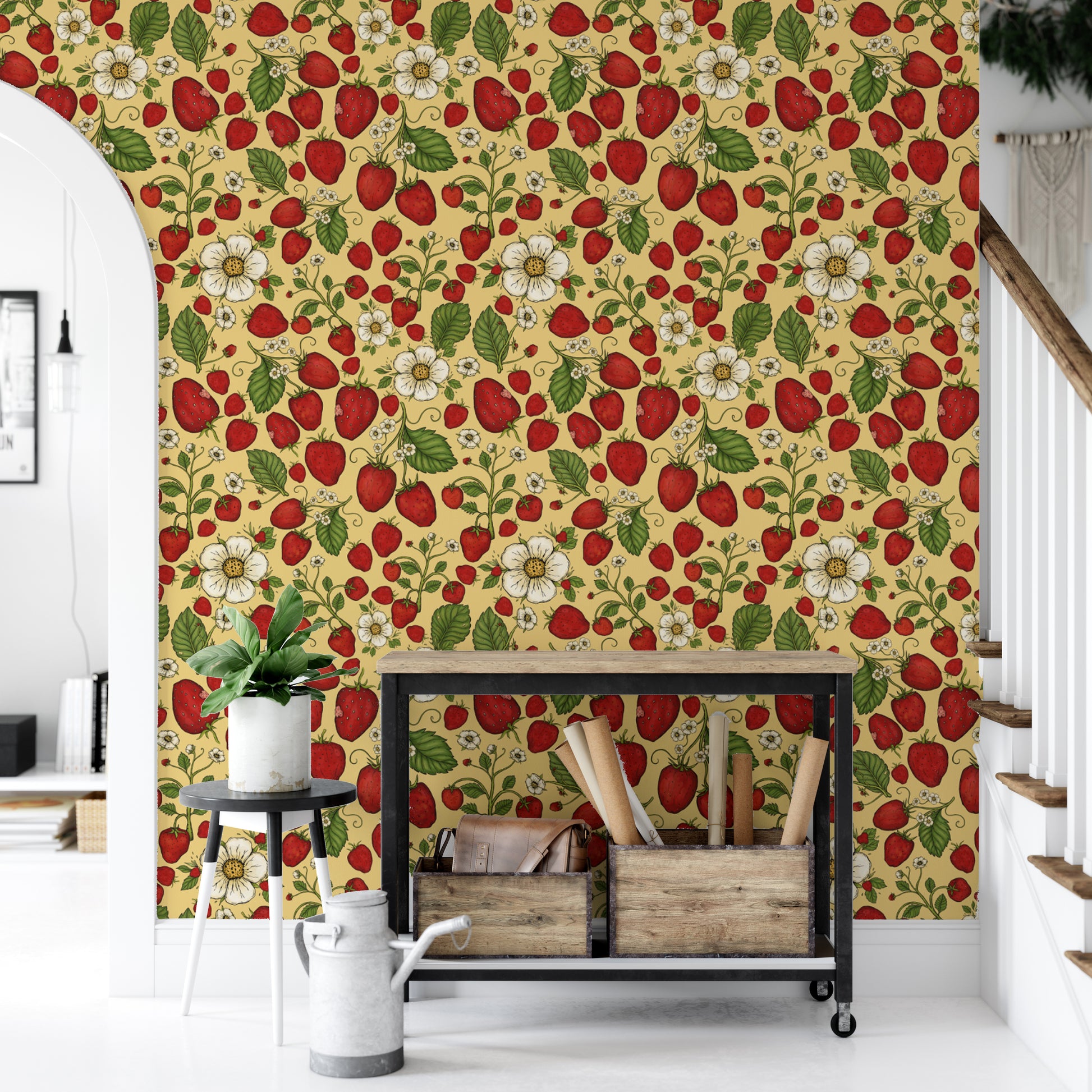 Strawberry patch wallpaper perfect for bright, lively walls.
