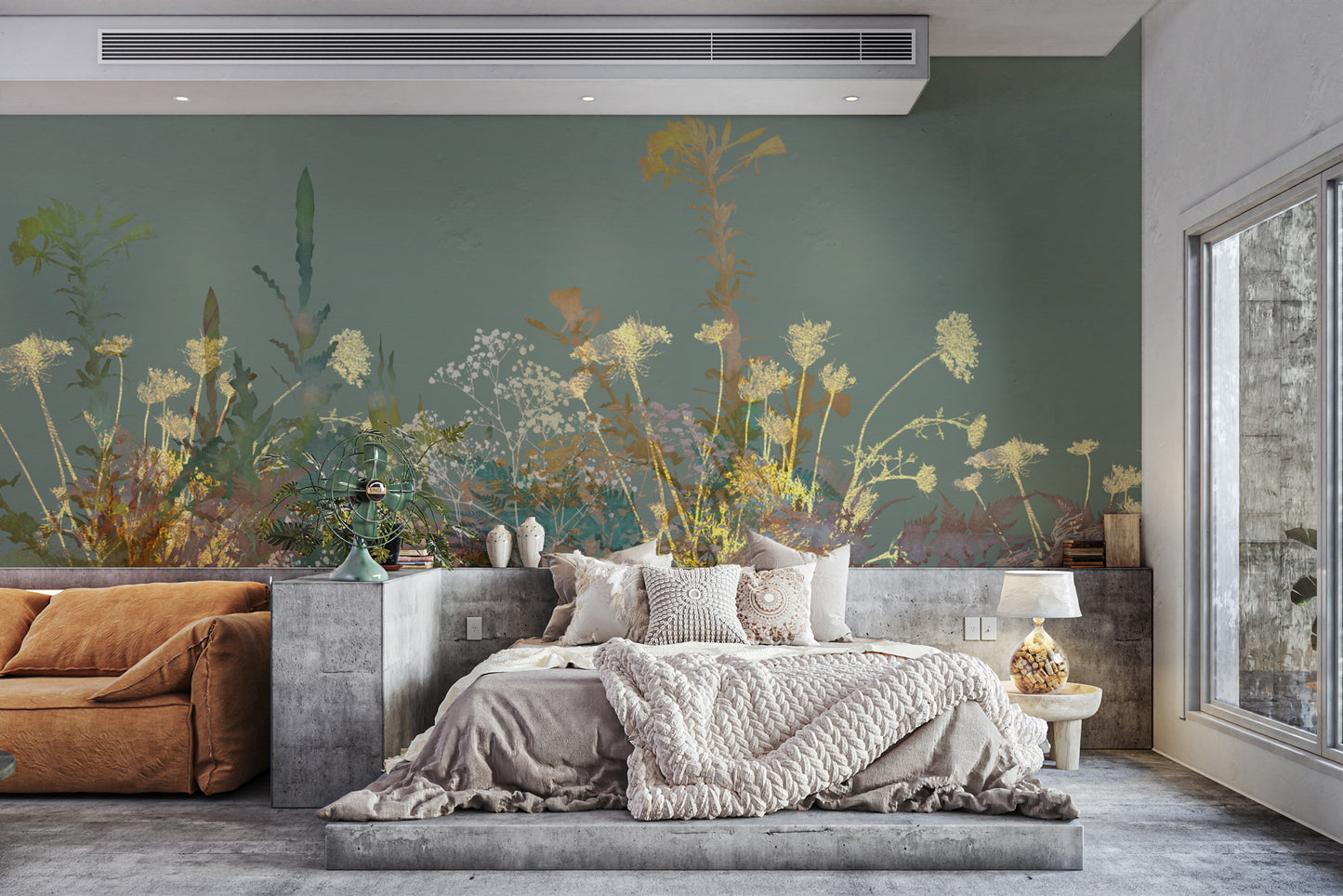 Wild flower design art wallpaper mural for a natural, artistic look.