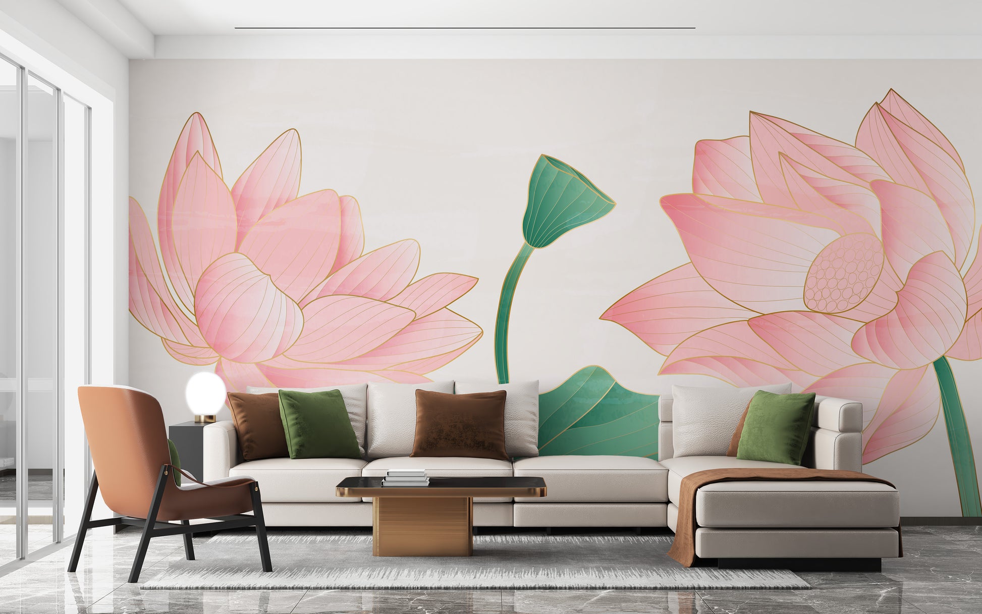 Nature-inspired pink lotus wall mural
