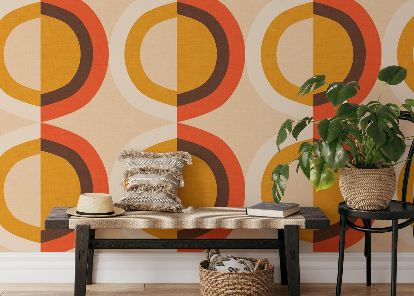 Retro geometric wallpaper with vibrant dots
