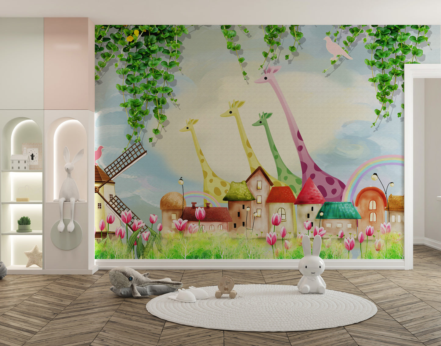 Watercolor animal farm wallpaper for kids