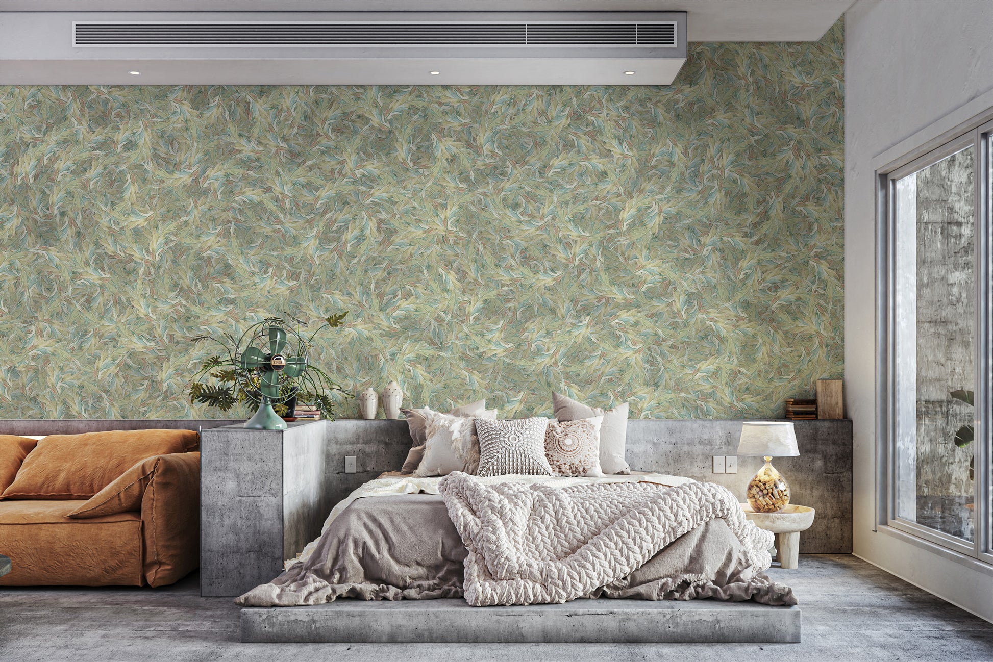 Subtle green leaf pattern wallpaper murals
