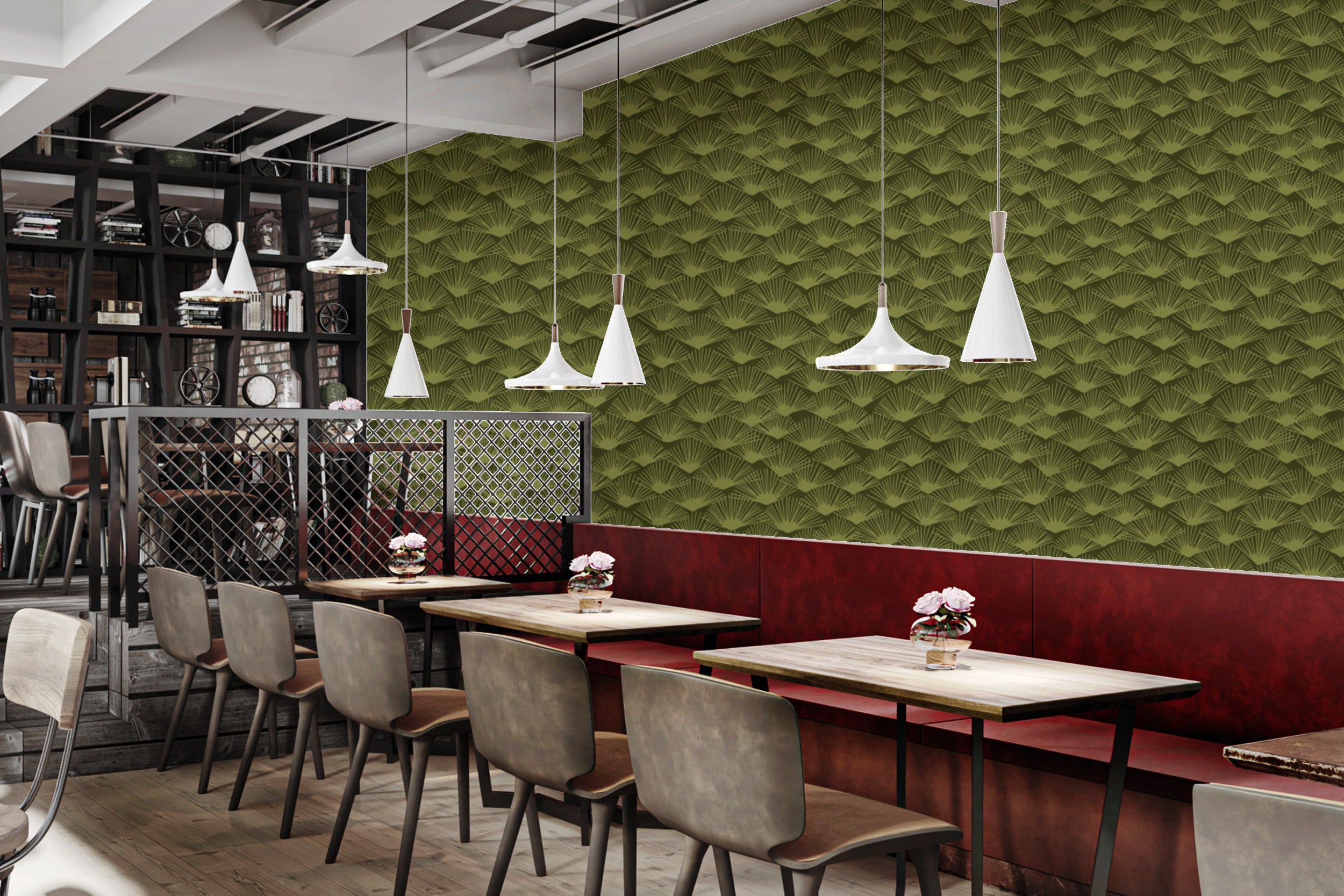 Luxurious Mystic Moss Fanfare wallpaper with intricate designs.
