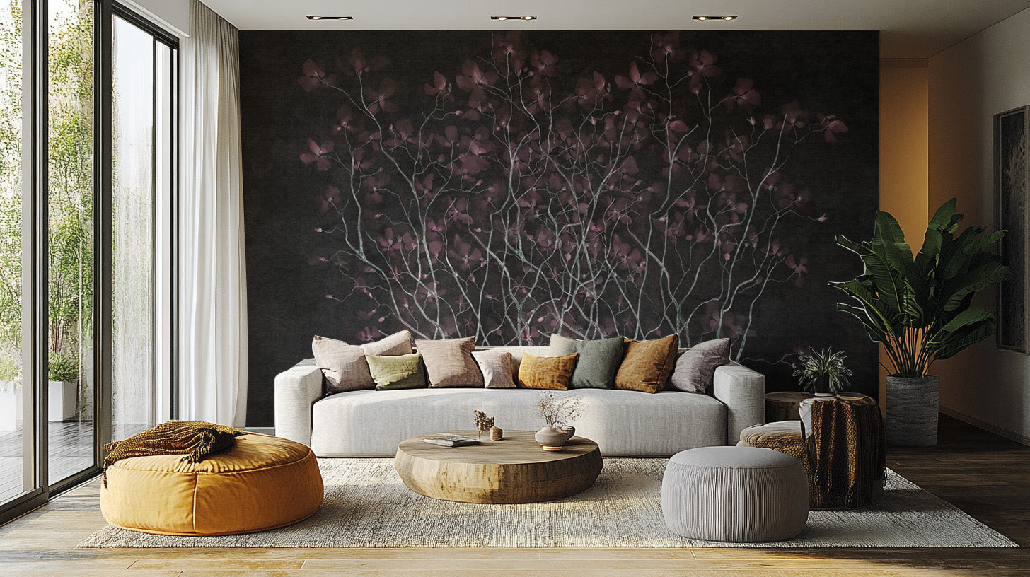 Moody Nightshade floral mural for dramatic and stylish walls.