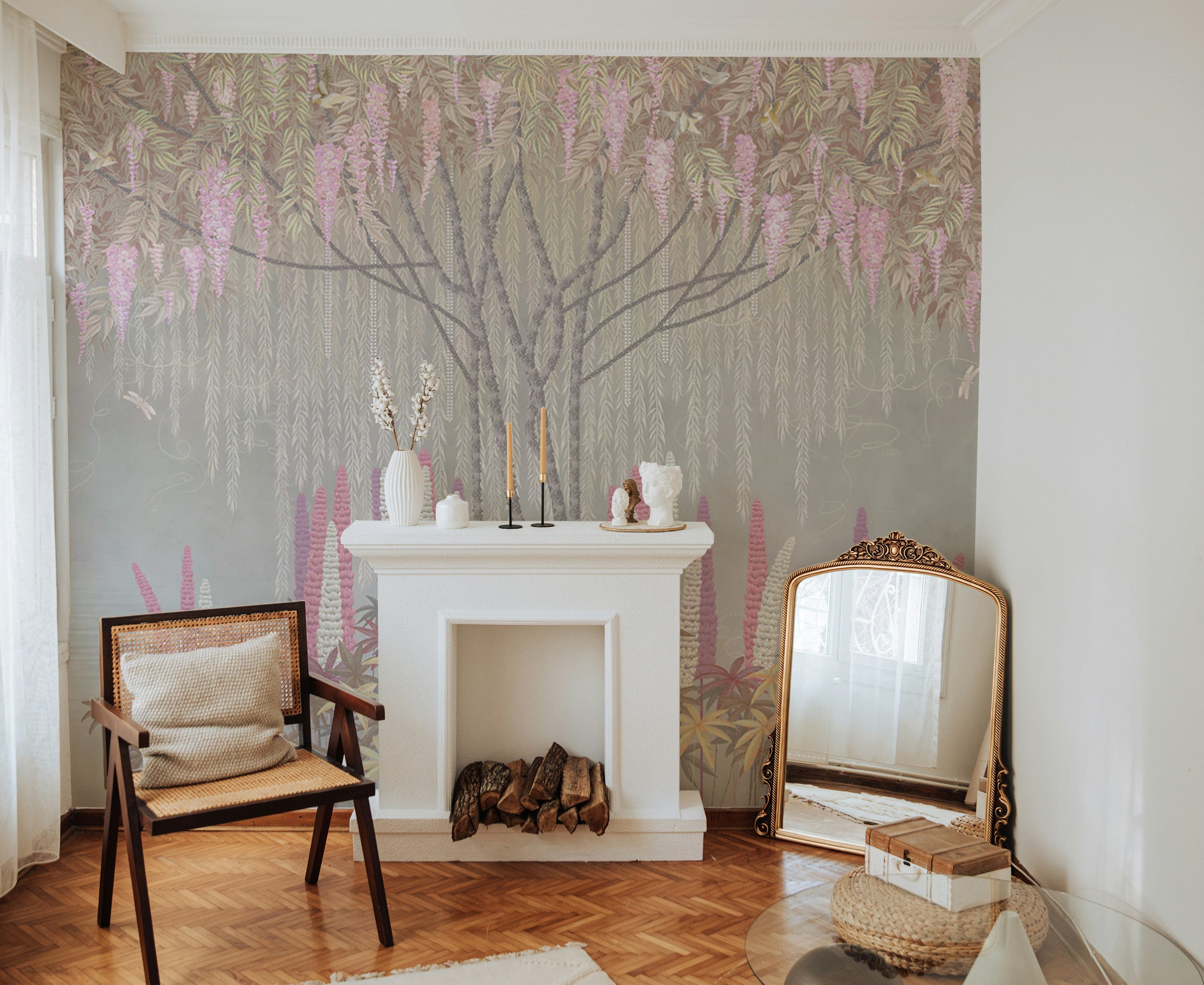 Wisteria design historic hues wallpaper mural