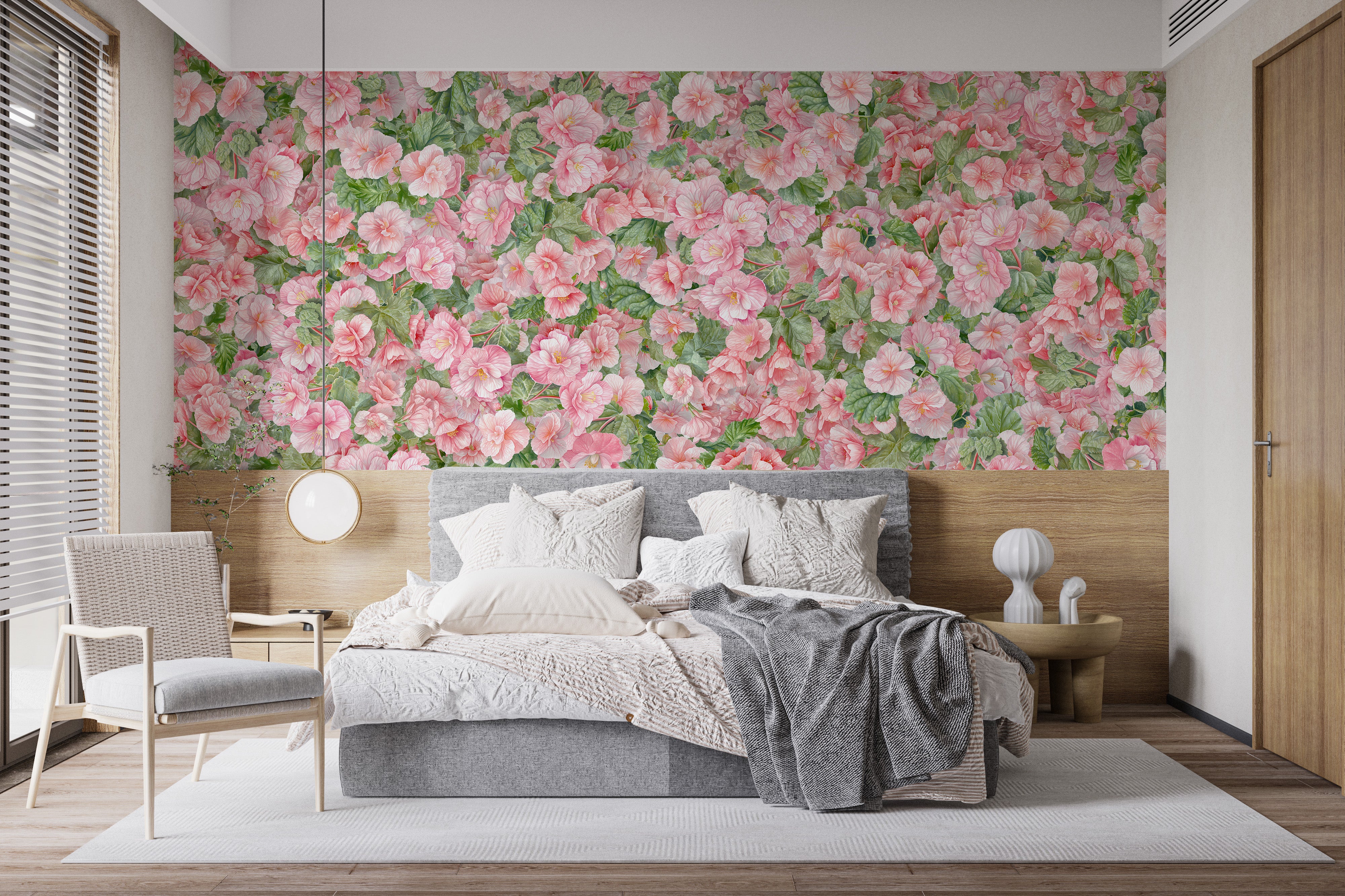 Pink begonia garden wallpaper design
