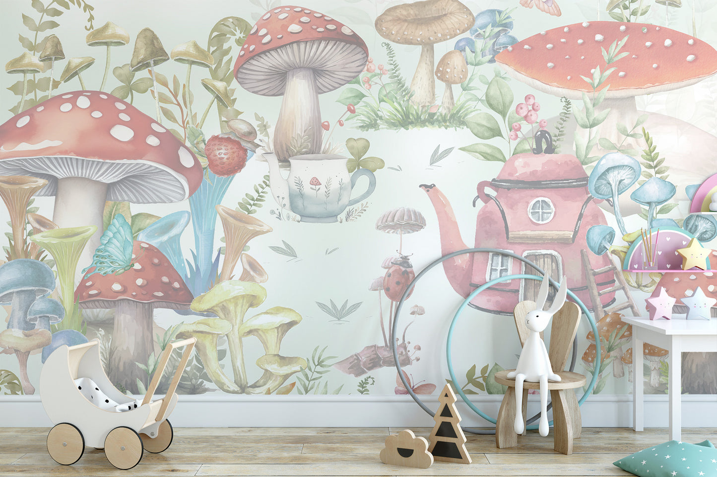 Whimsical Mushroom Garden Mural