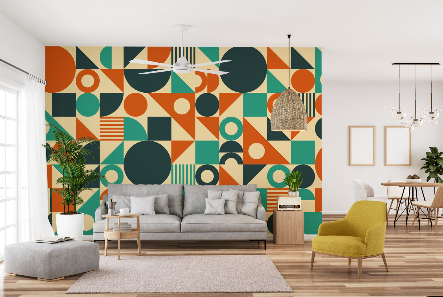 Orange & Green Mid Century Wallpaper Murals