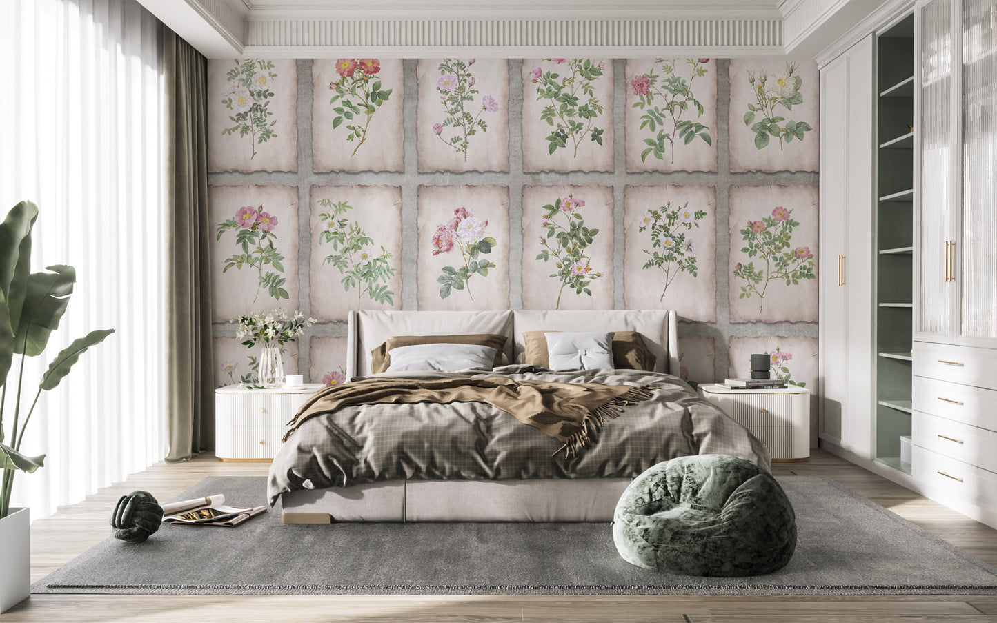 Heritage-inspired botanical mural for refined decor