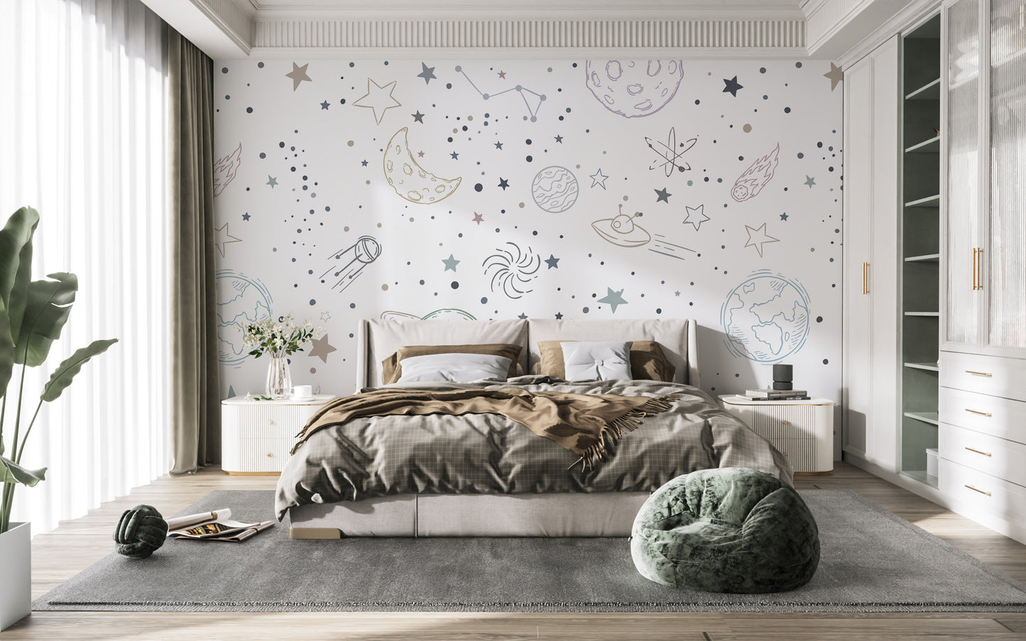 Stellar Sketches Nursery reusable wallpaper