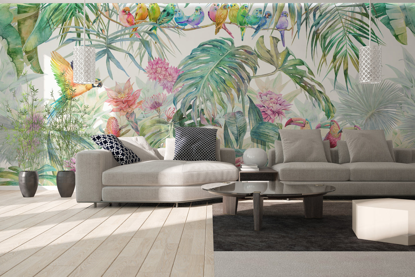 Tropical Forest Birds Wallpaper Mural