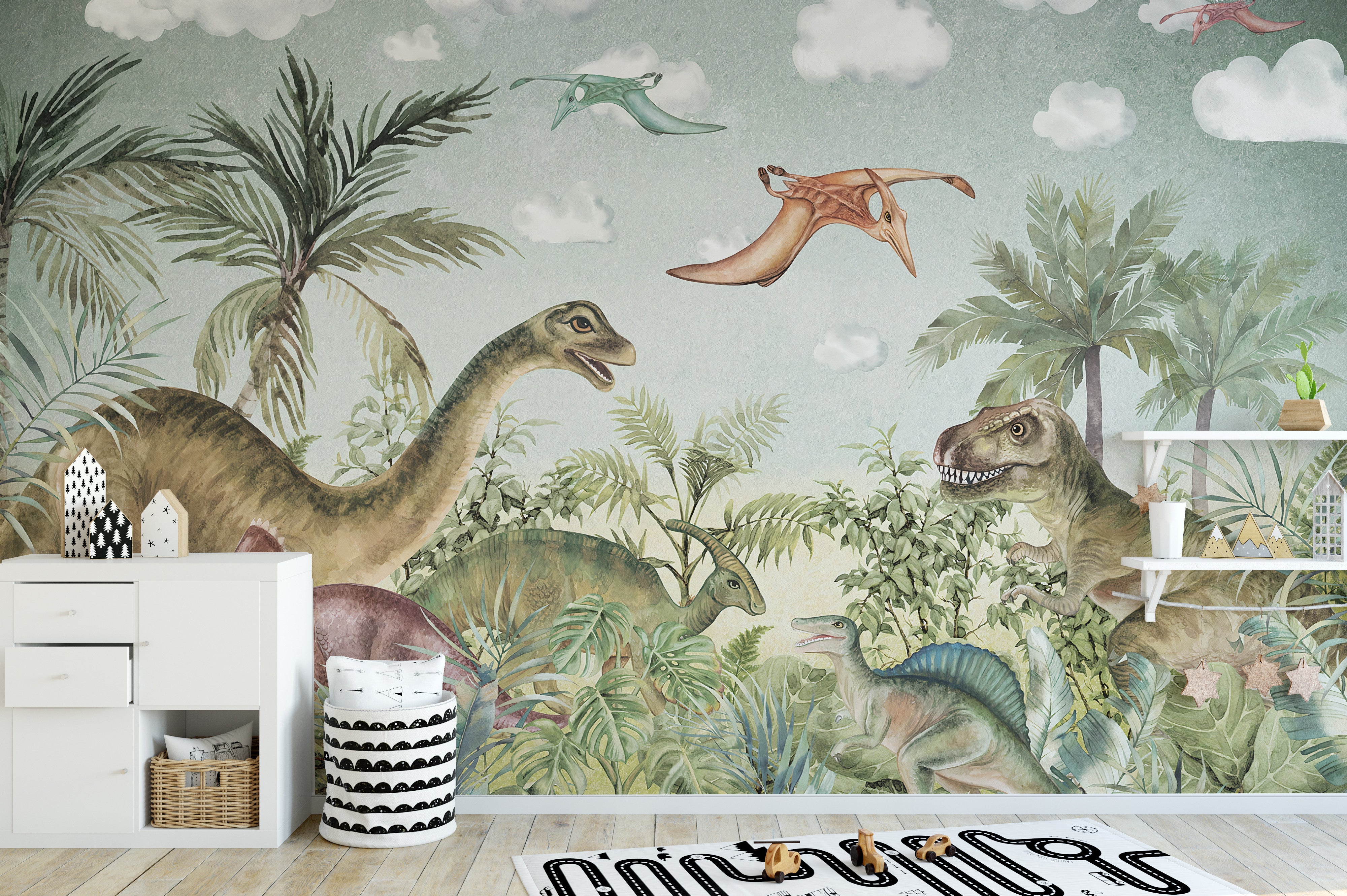 Artistic prehistoric Jurassic wallpaper mural
