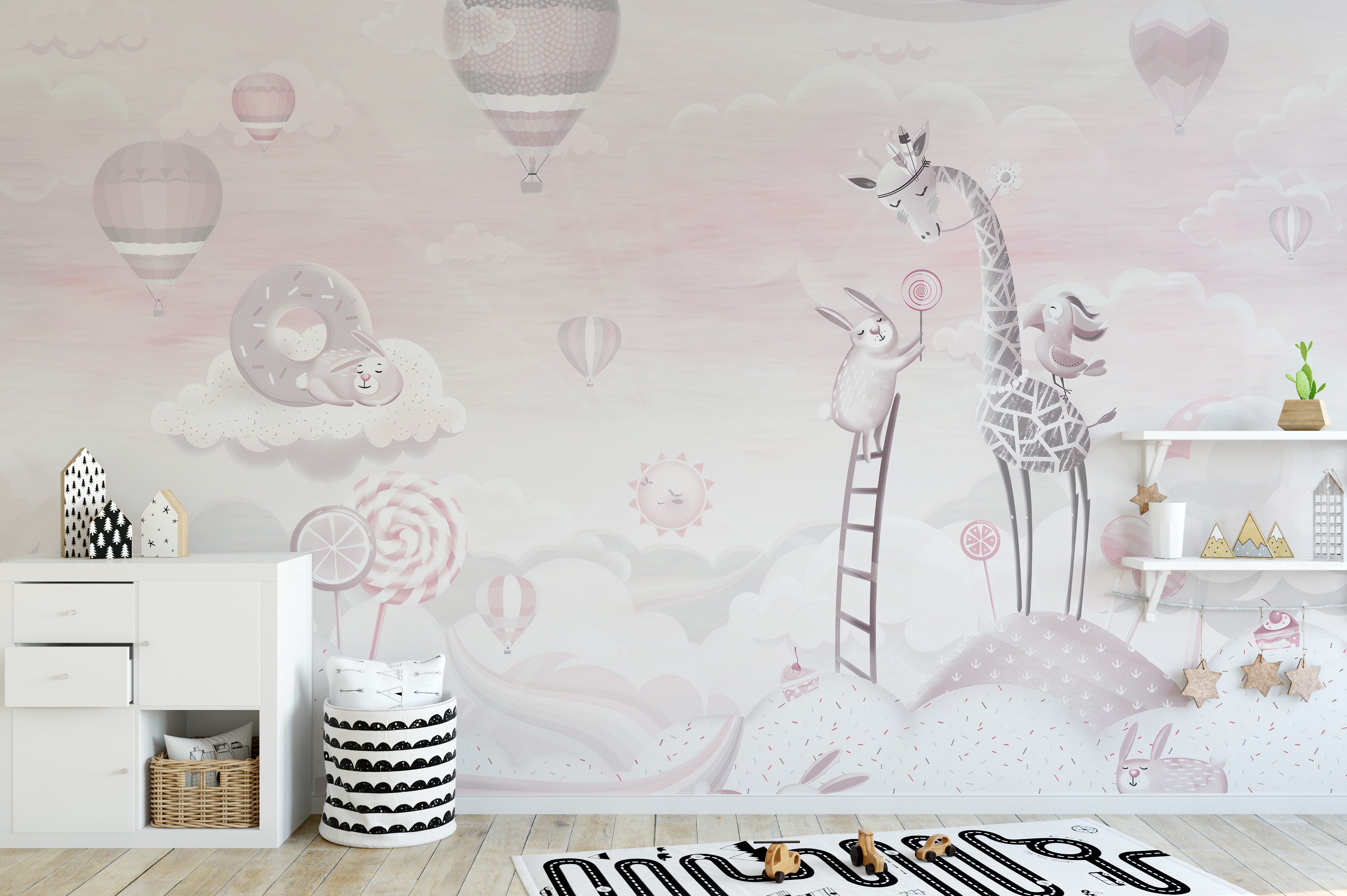 Pink candy world wallpaper mural design
