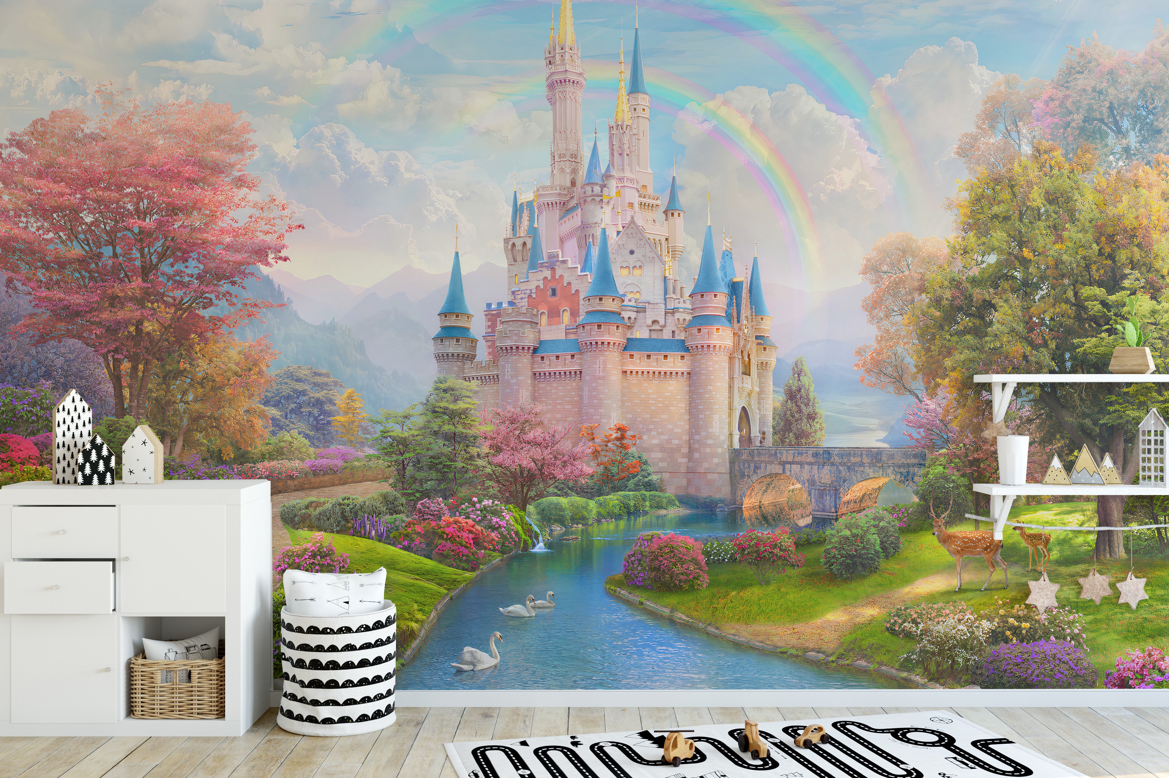 Magical Princess Castle Mural for Bedroom Decor
