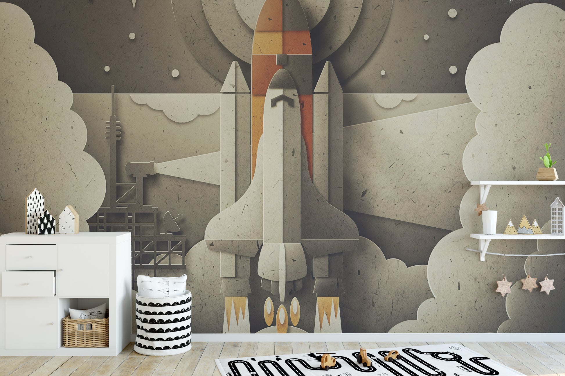 Retro Space Rocket Wallpaper for kids - Giffywalls