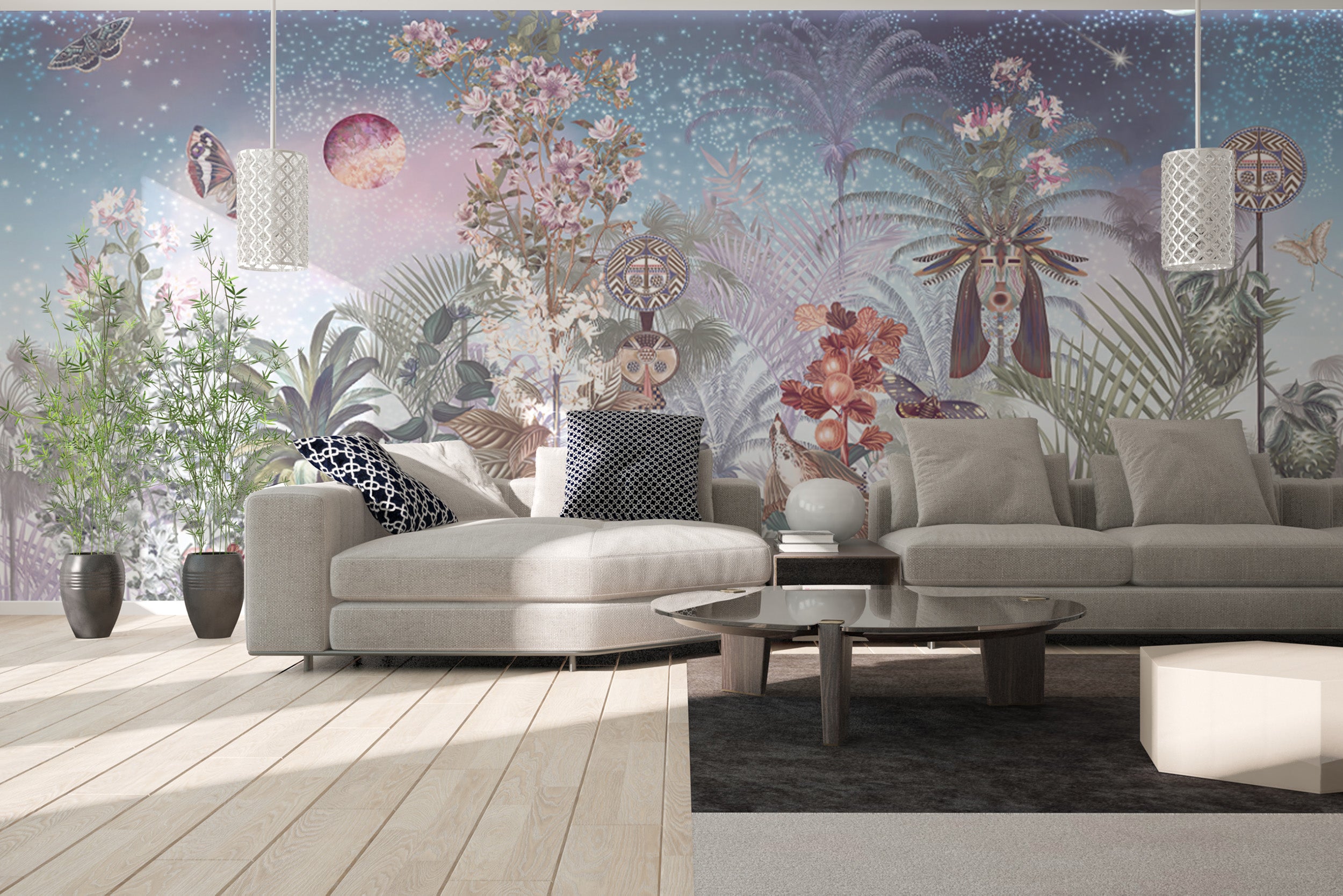 Flower tapestry wallpaper mural in garden