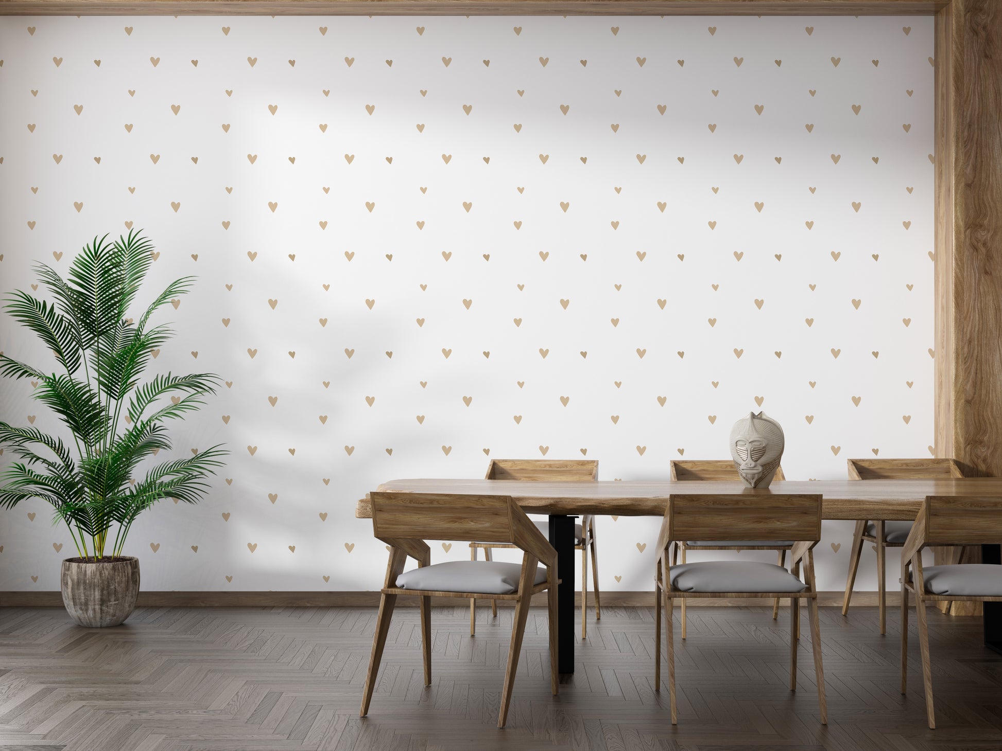 Beige wallpaper with subtle gold heart pattern