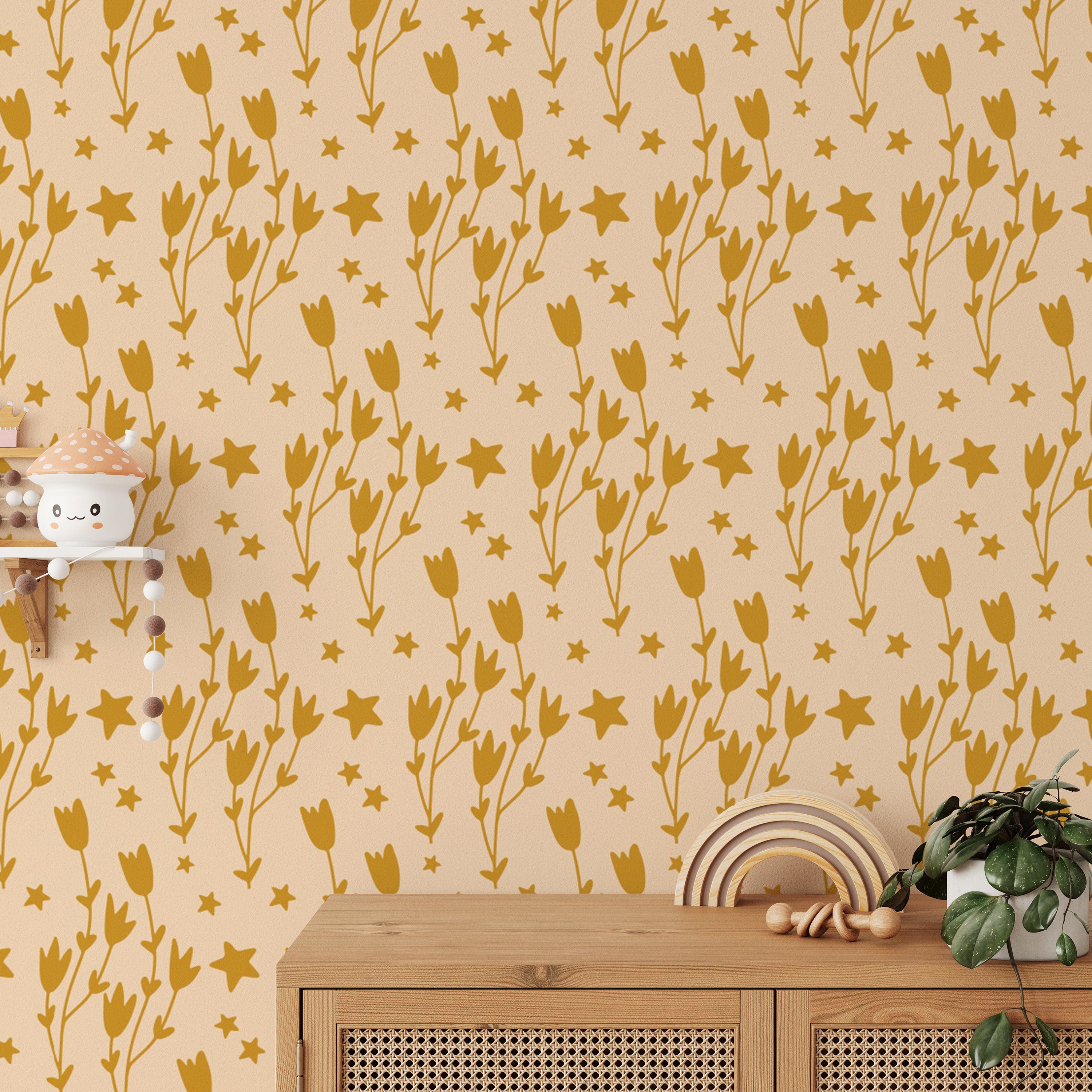 Dreamy floral star wallpaper for serene decor
