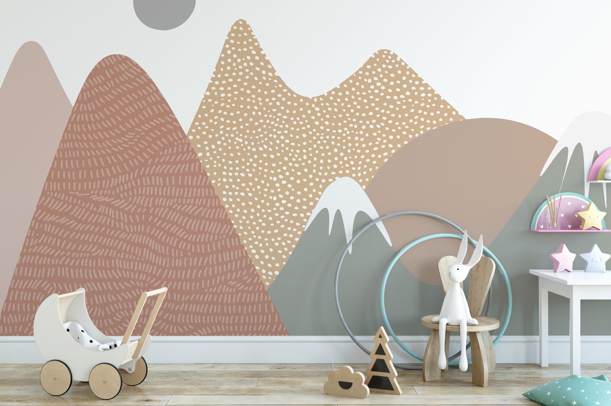 Modern stippling mountains wall mural tones
