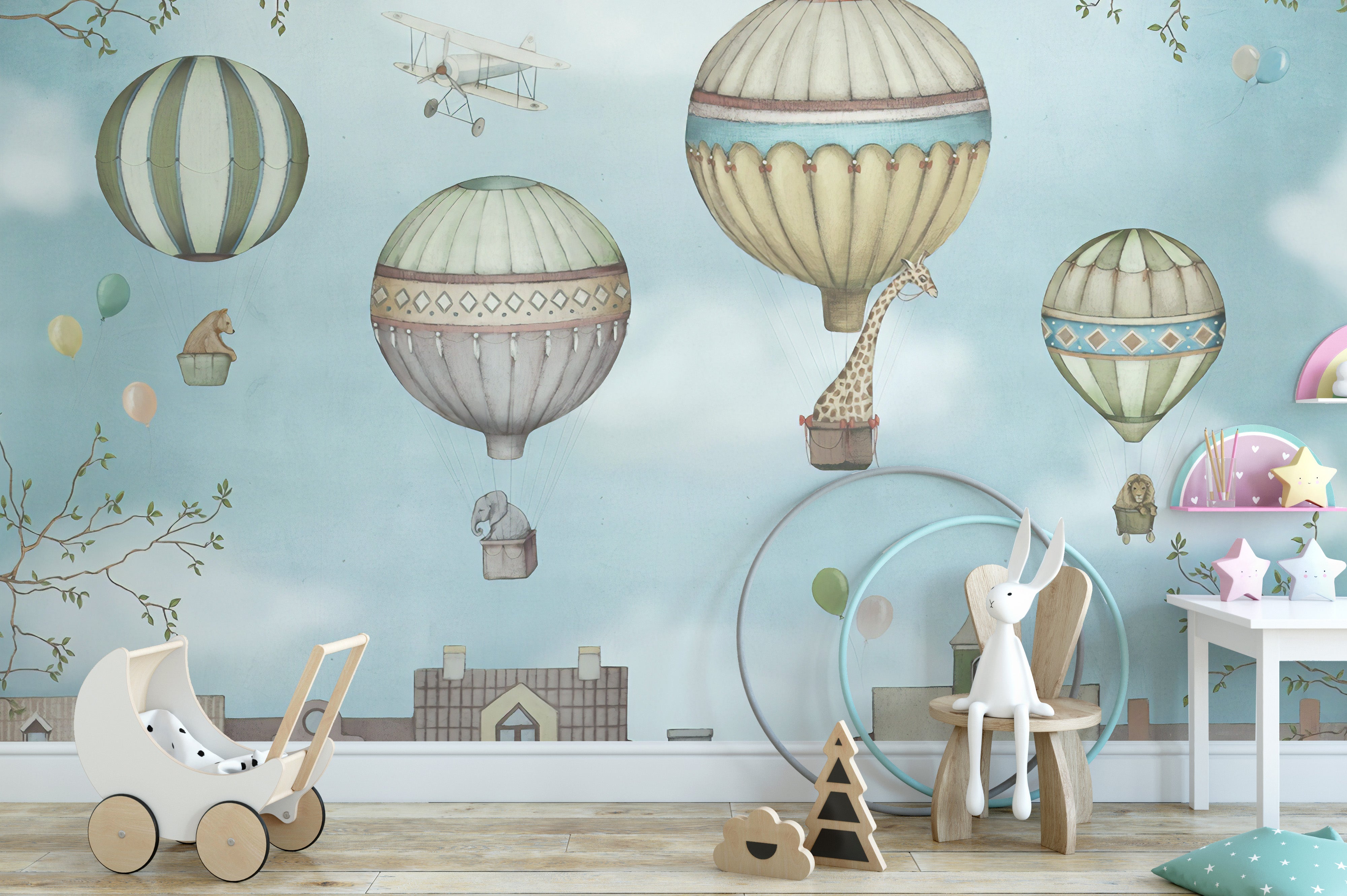 Cheerful balloons wall mural for kids' rooms
